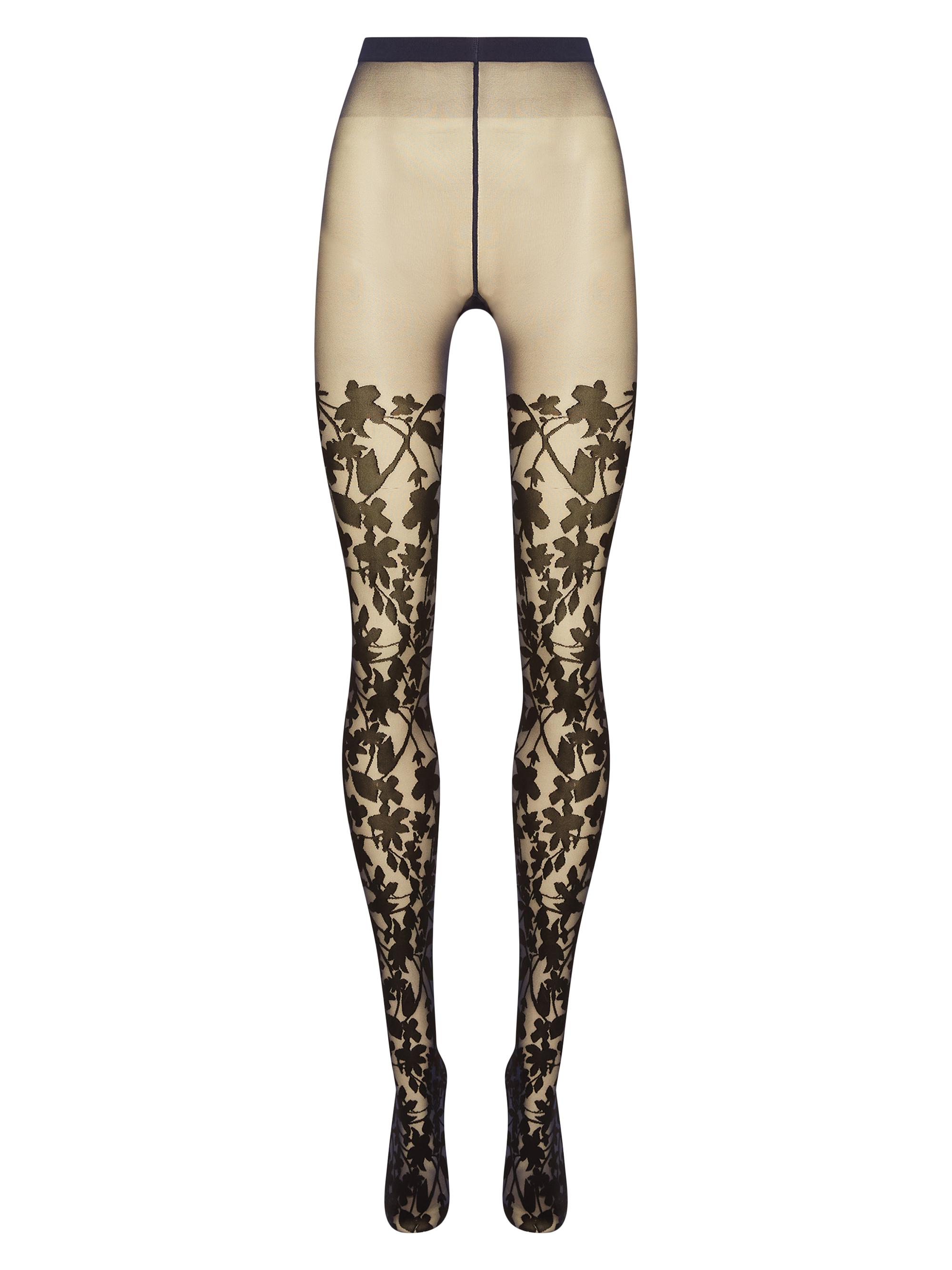 Wolford Women's Floral Sheer Tights - Deep Night Black