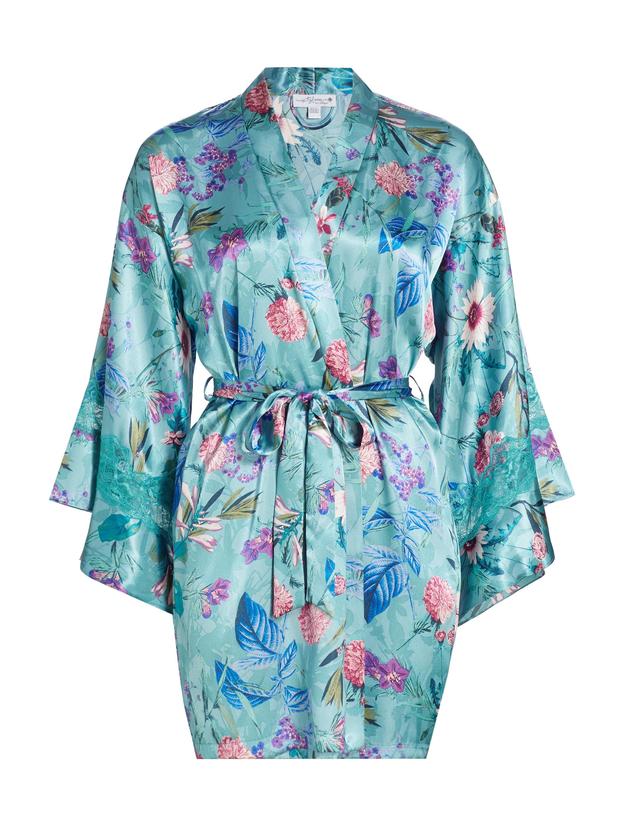In Bloom Women's Joelle Floral Satin Wrap Robe - Adriatic Blue