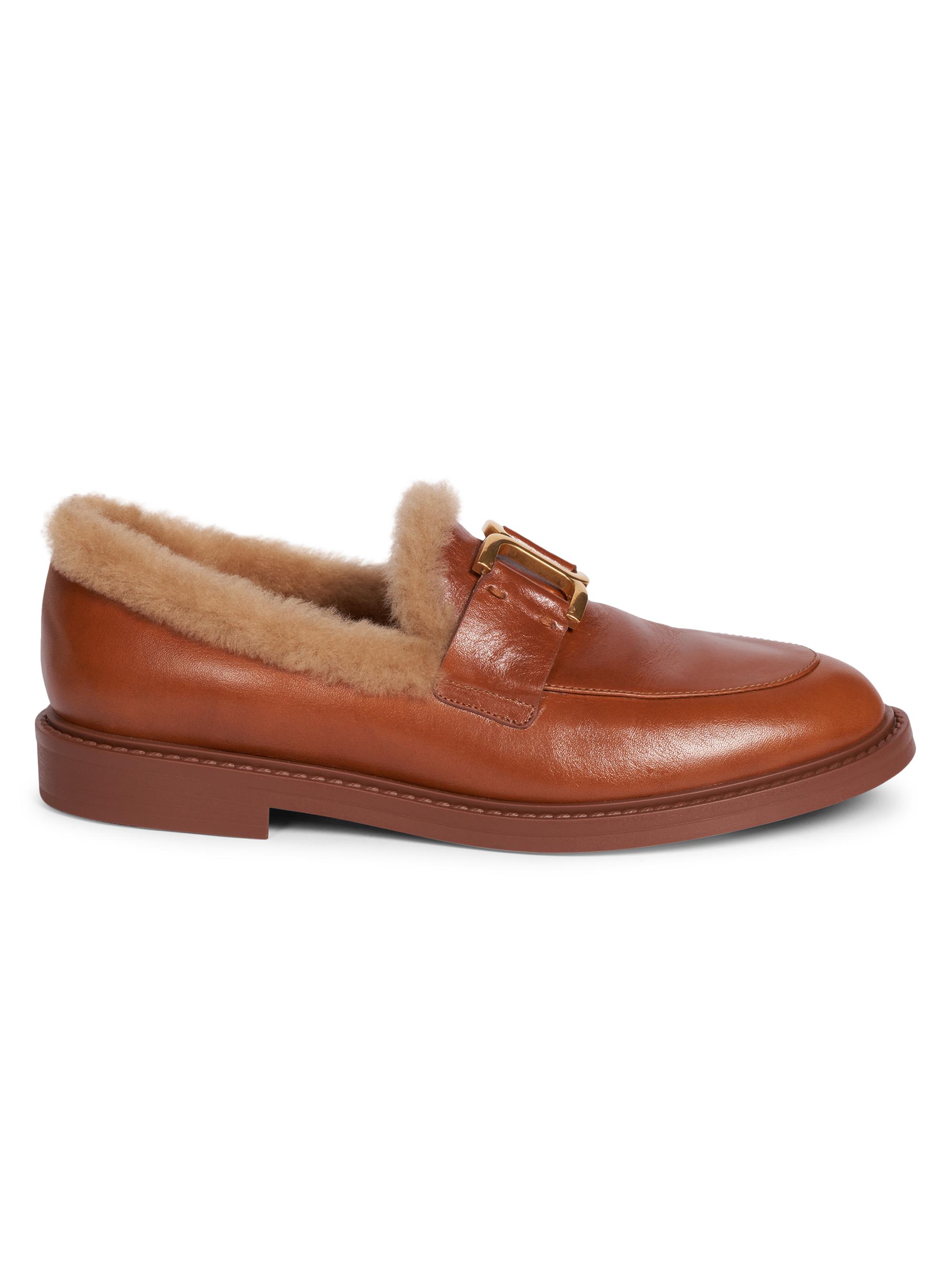 Chloé Women's Marcie Shearling-Trimmed Leather Loafers - Cognac Brown