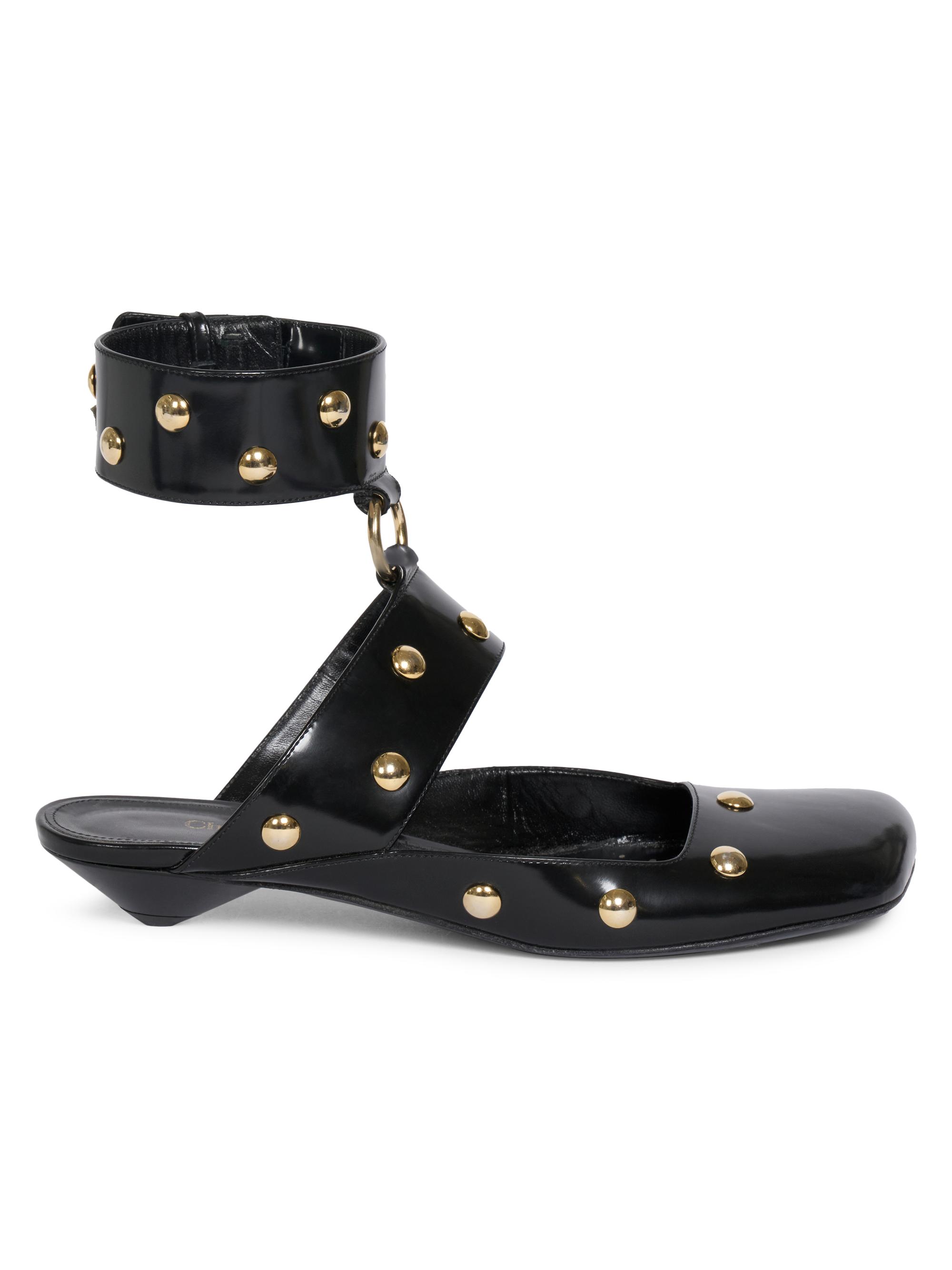 Chloé Women's Jade Studded Leather Ankle-Wrap Flats - Black