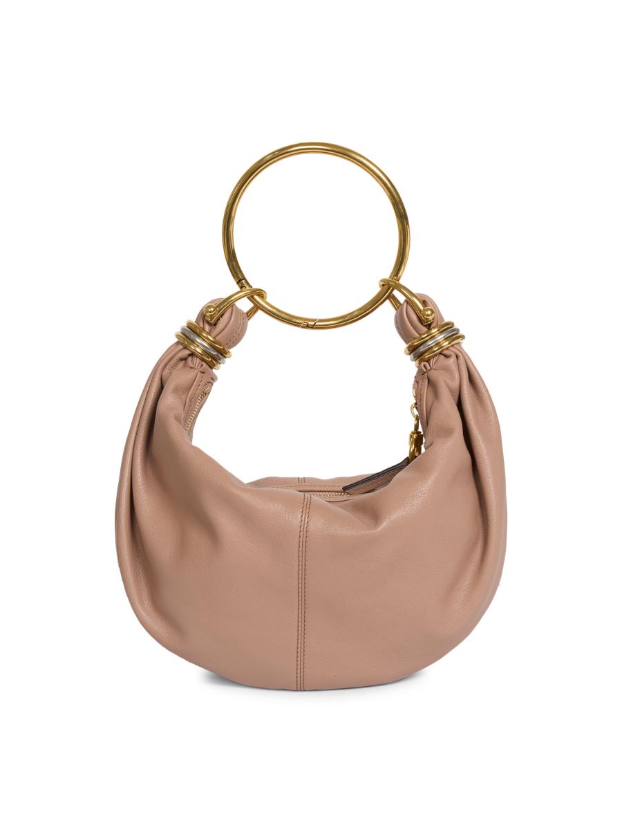 VIP【送料関税込】CHLOE BRACELET SMALL LEATHER HOBO BAG Chloé Small Bracelet Hobo Bag In Grained Leather in Vegetal