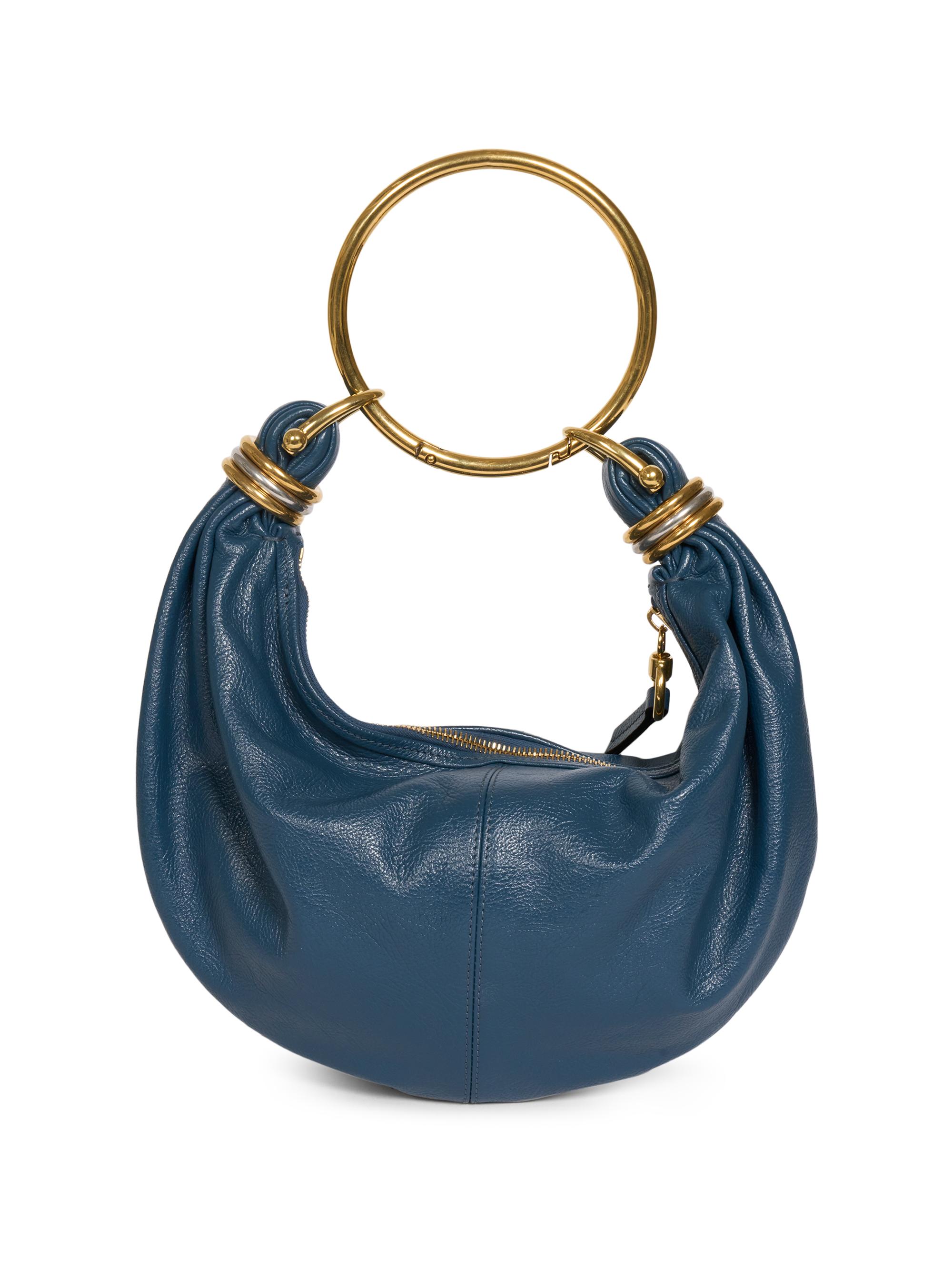 Chloé Women's  Bracelet Grained Leather Hobo Bag - Tapestry Blue