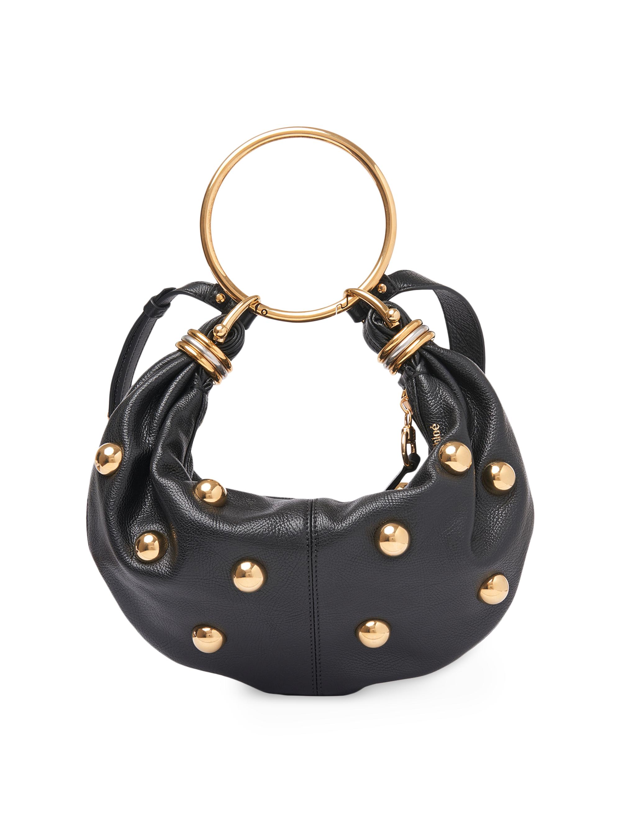 Chloé Women's  Bracelet Studded Grained Leather Hobo Bag - Black