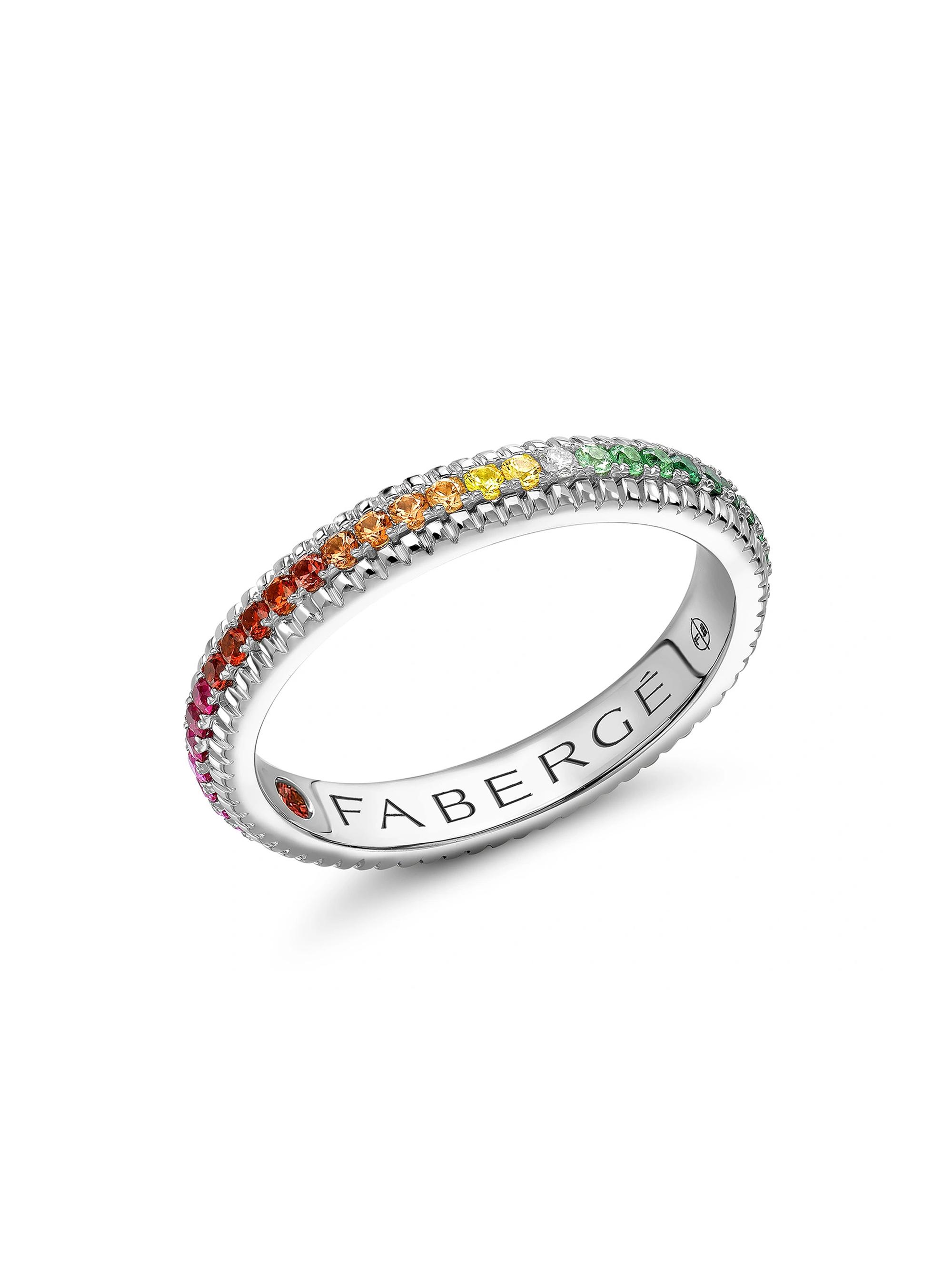 Fabergé Women's Colors of Love White Gold Rainbow Multicolored Gemstone Fluted Eternity Ring