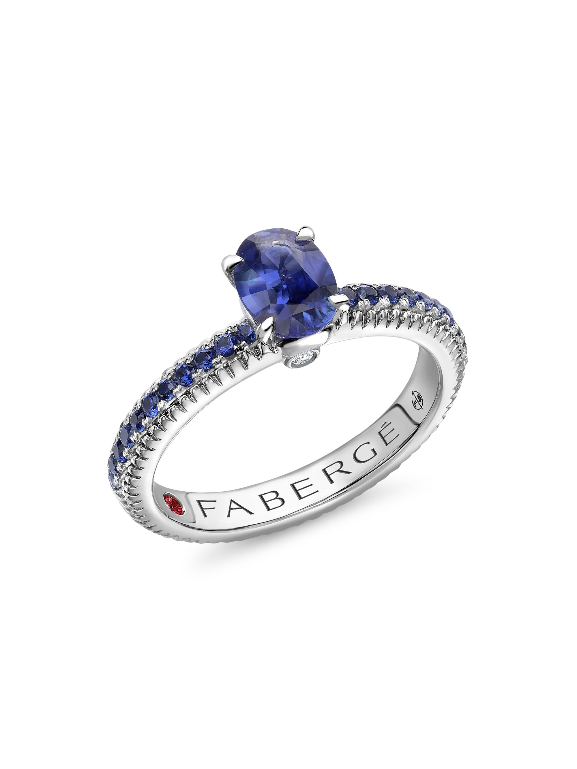 Fabergé Women's Colors of Love White Gold Blue Sapphire Fluted Ring with Sapphire Shoulders - Blue