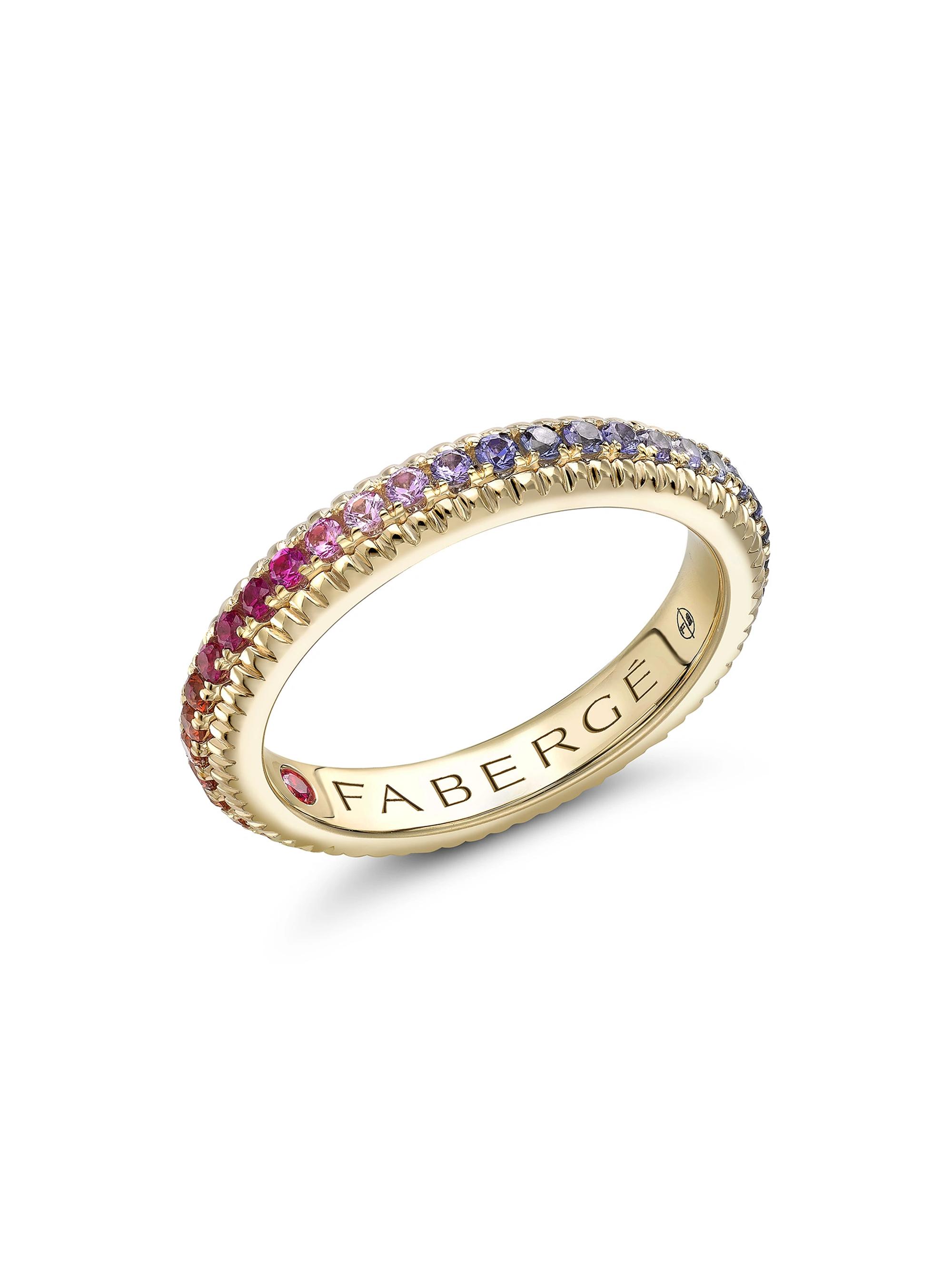 Fabergé Women's Colors of Love Yellow Gold Rainbow Multicolored Gemstone Fluted Eternity Ring