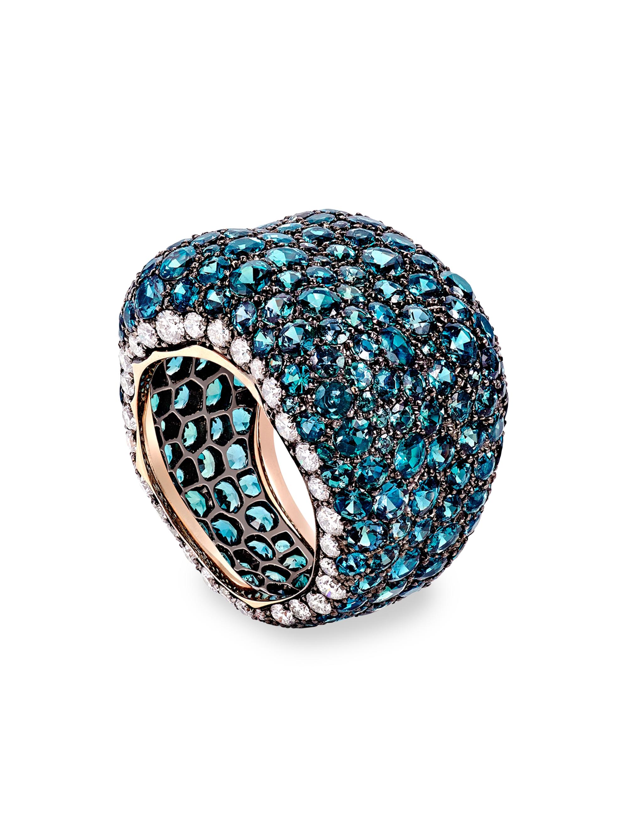 Fabergé Women's Emotion Rose Gold Black Rhodium Diamond & Alexandrite Grande Ring - Blue