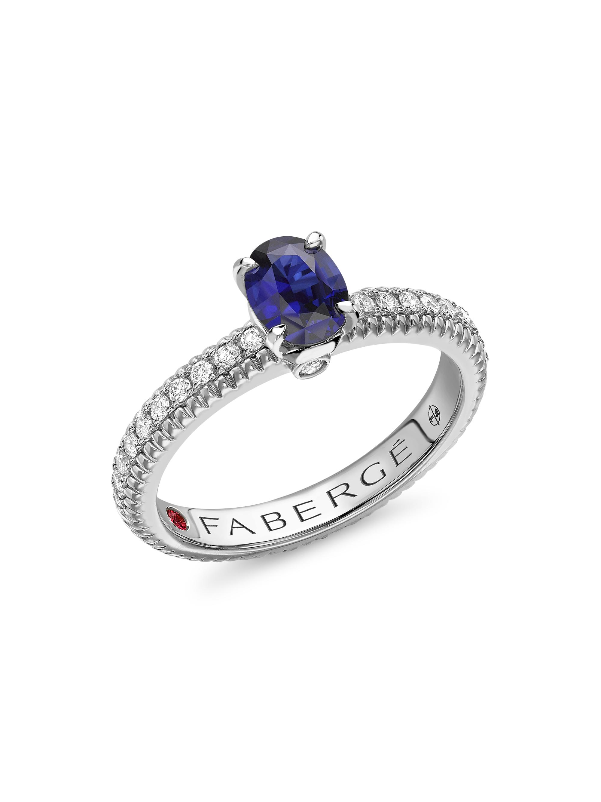 Fabergé Women's Colors of Love White Gold Blue Sapphire Fluted Ring with Diamond Shoulders - Blue