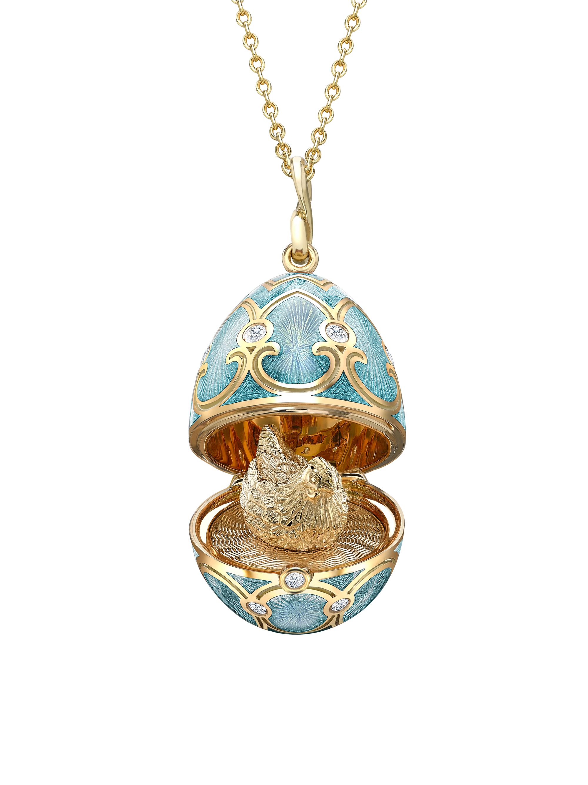 Fabergé Women's Heritage Yellow Gold Diamond & Turquoise Guilloché Enamel Hen Surprise Locket - Turquoise
