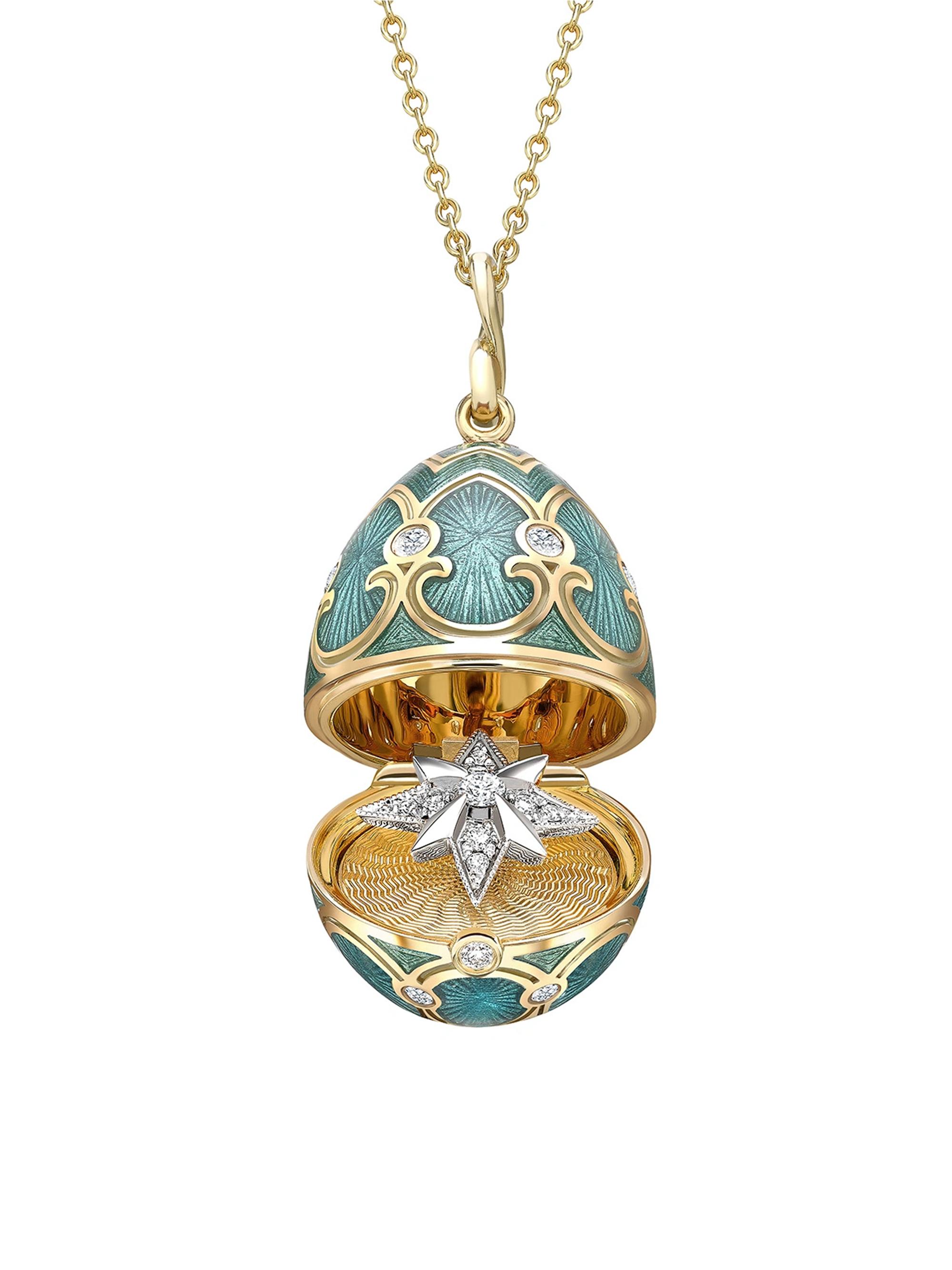 Fabergé Women's Heritage Yellow Gold Diamond & Teal Guilloche Enamel Trembling Star Surprise Locket - Teal