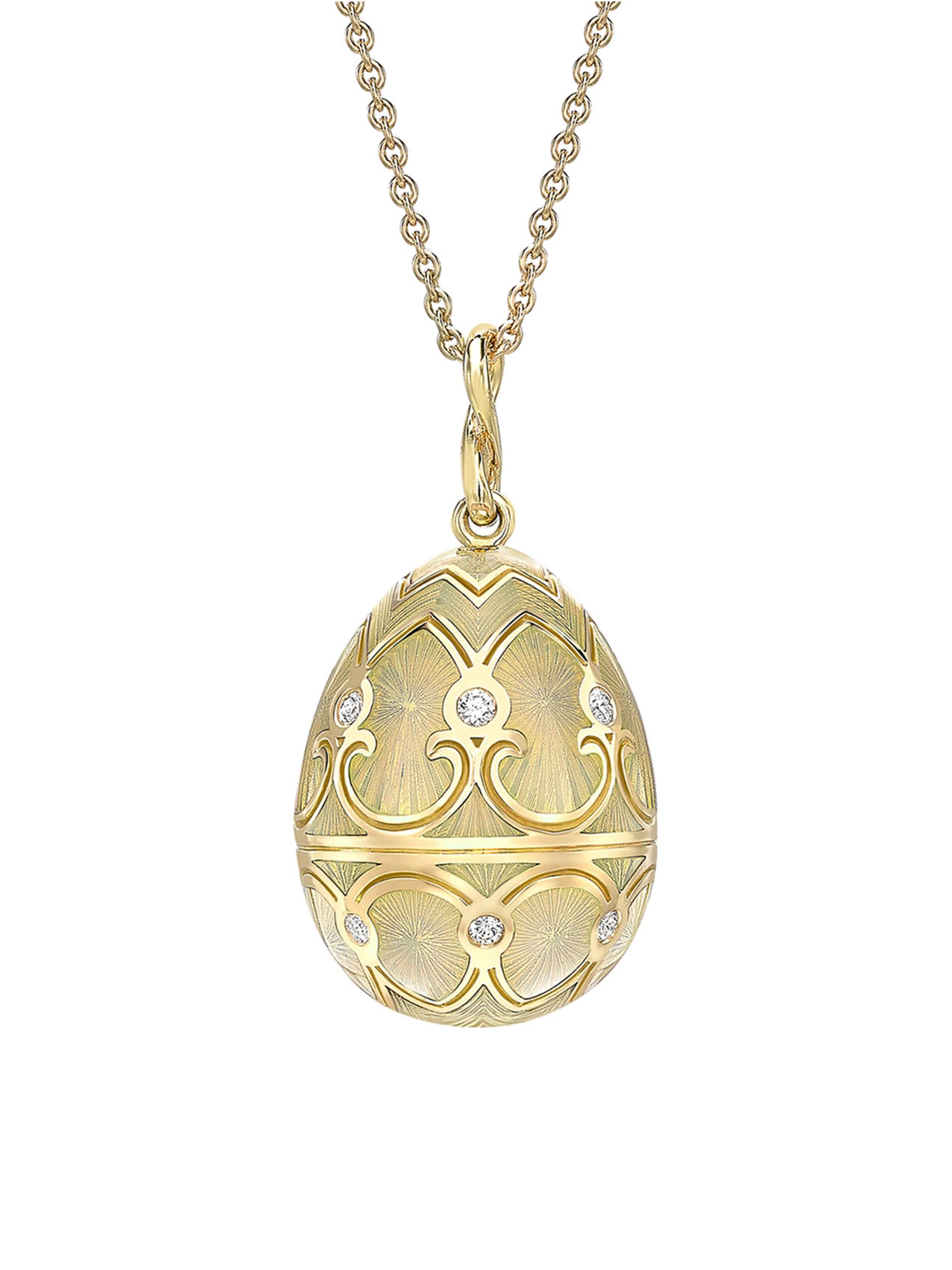 Fabergé Women's Heritage Yellow Gold Diamond & White Guilloché Enamel Egg Pendant - Yellow Gold
