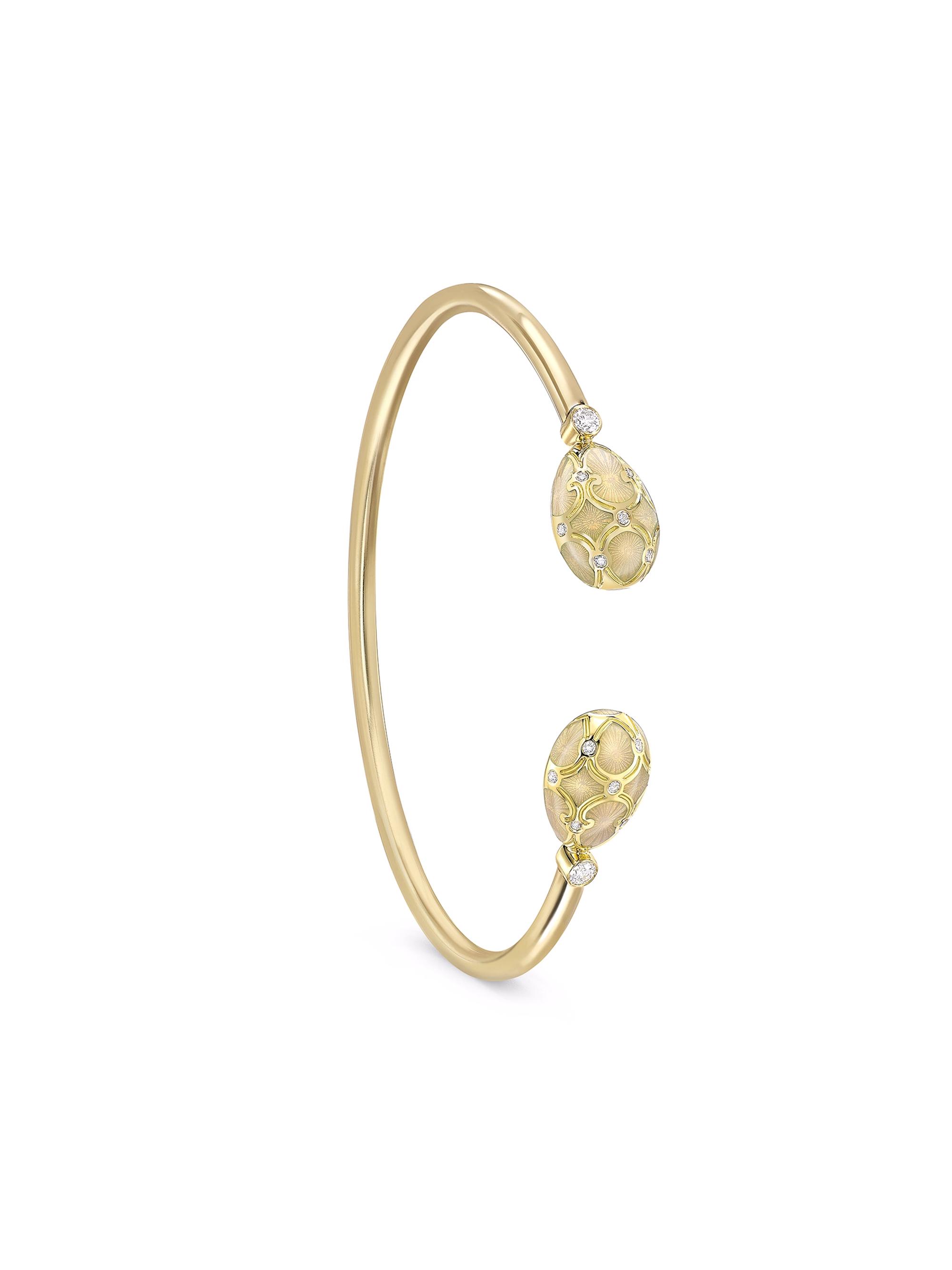 Fabergé Women's Heritage Yellow Gold Diamond & White Guilloche Enamel Open Bracelet - Yellow Gold