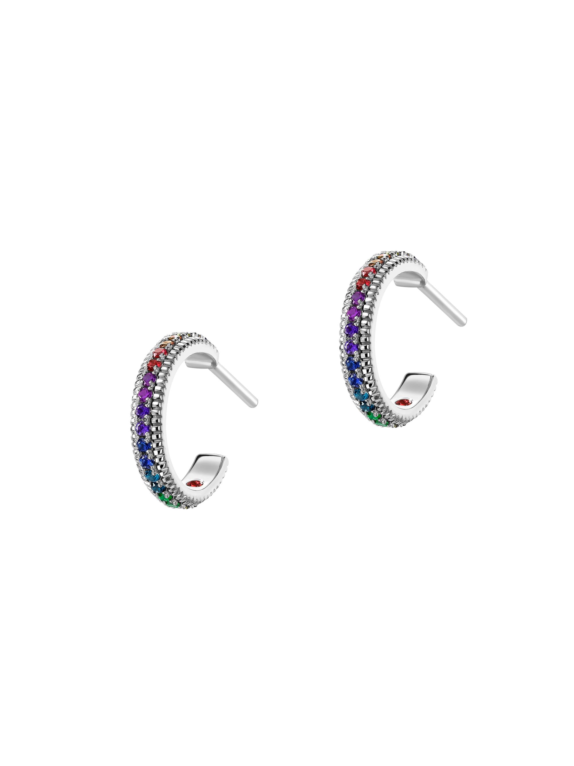 Fabergé Women's Colours of Love White Gold & Rainbow Gemstone Fluted Hoop Earrings