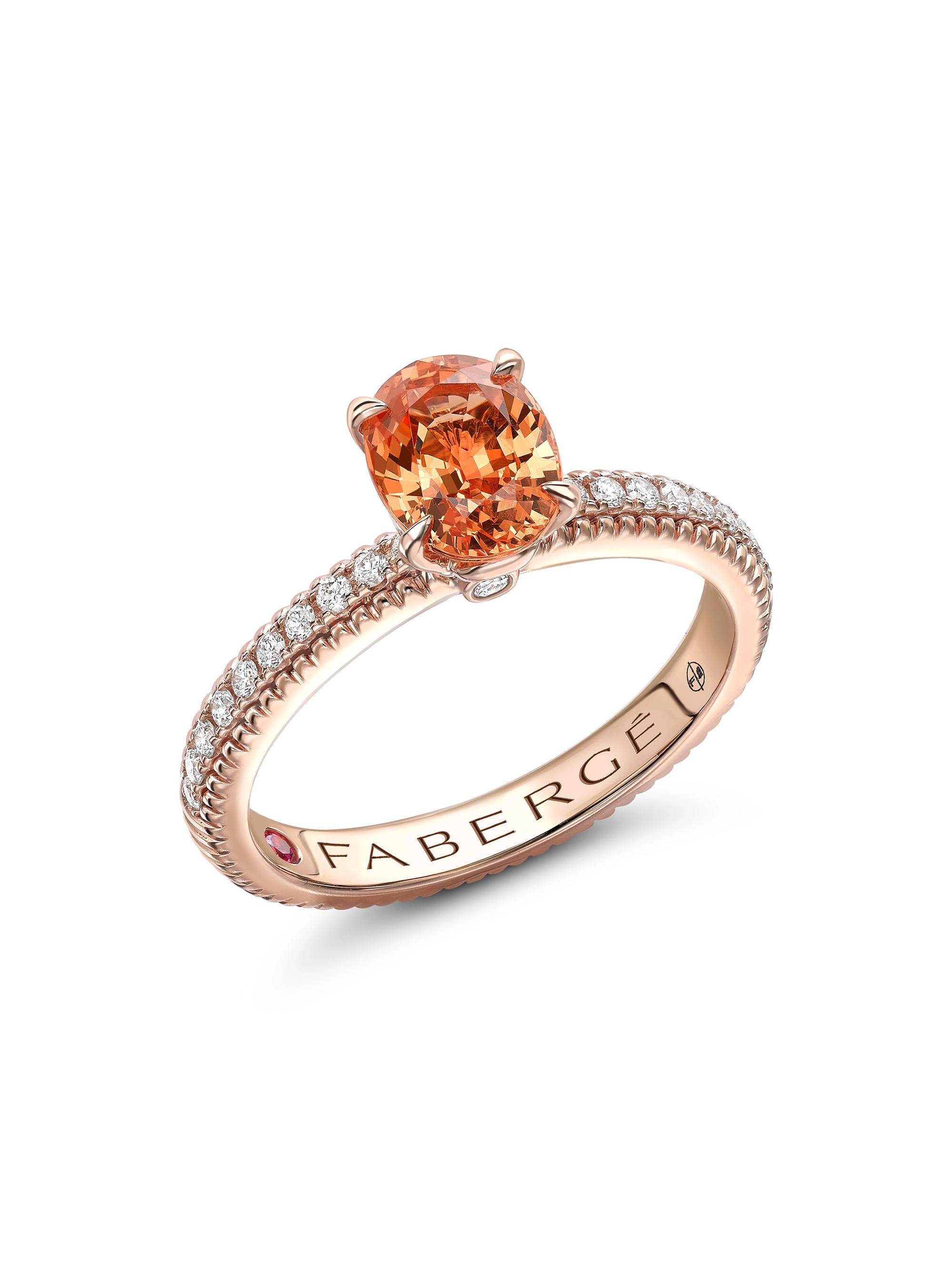 Fabergé Women's Colors of Love Rose Gold Spessartite Fluted Ring with Diamond Shoulders - Orange