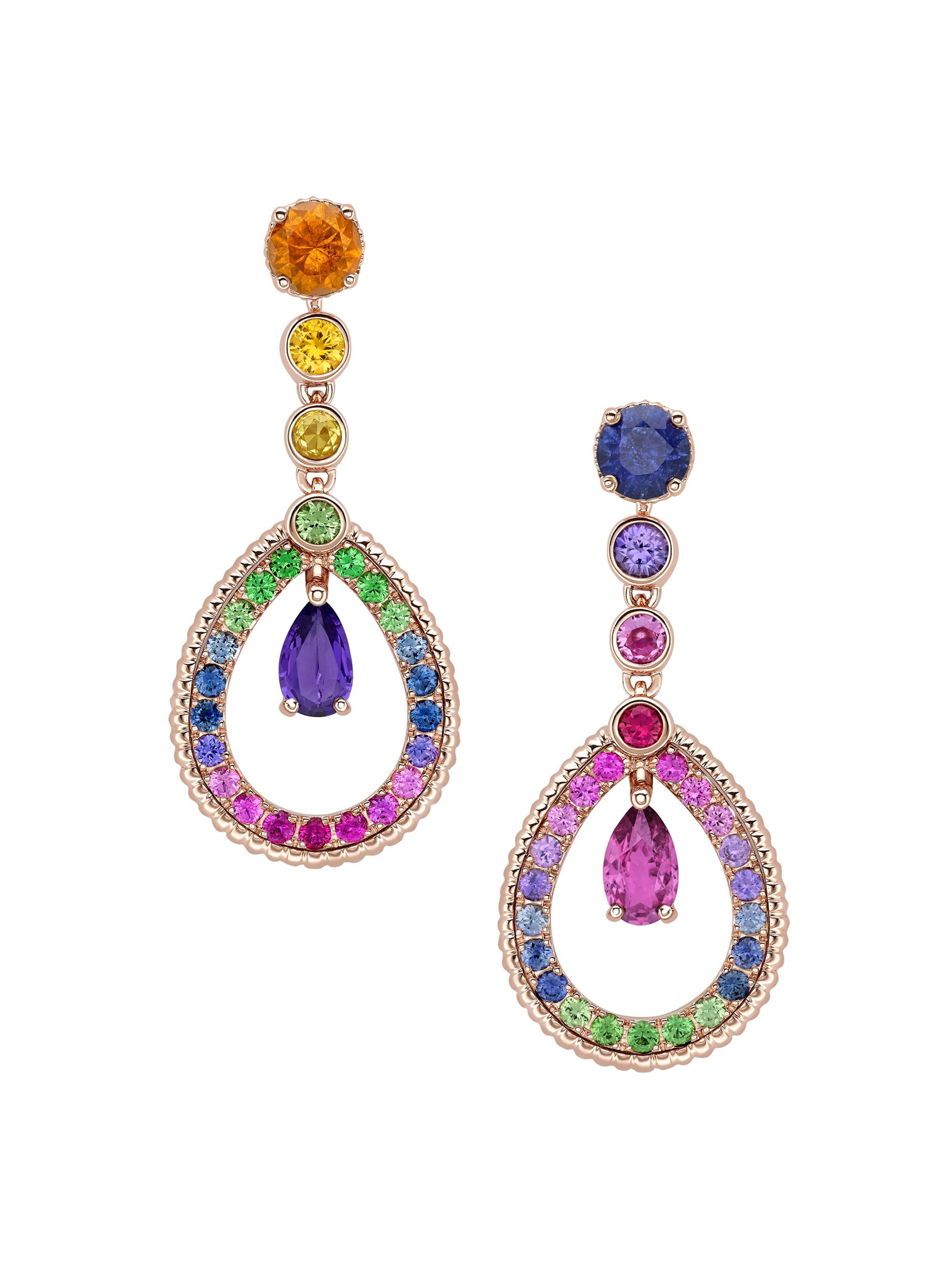 Fabergé Women's Colours of Love Rose Gold Amethyst and Pink Sapphire Rainbow Tear Drop Earrings