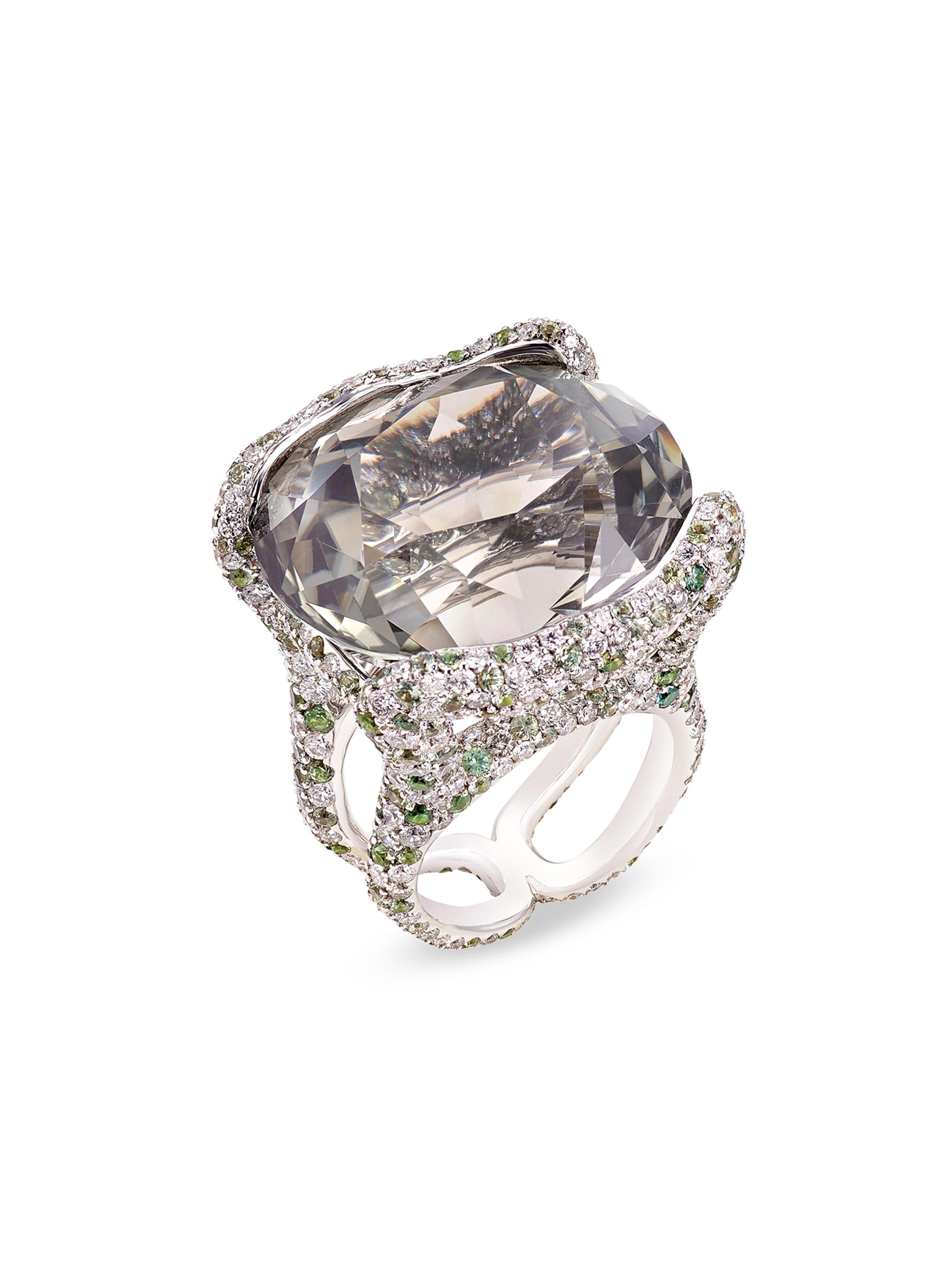 Fabergé Women's Emotion Katharina White Gold 51.09 tcw Tourmaline Ring with Diamonds & Green Sapphires - Grey