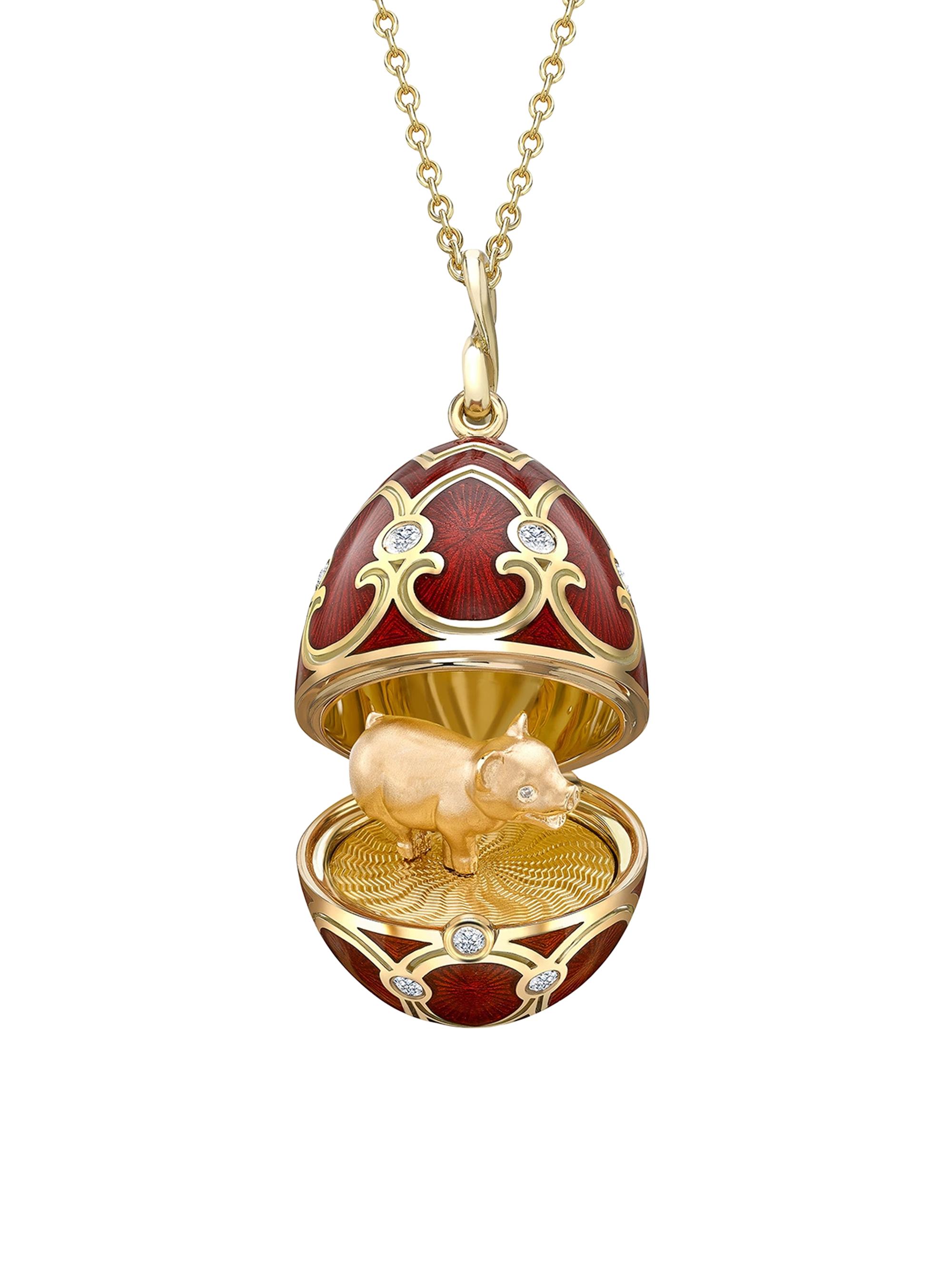 Fabergé Women's Heritage Yellow Gold Diamond & Guilloché Enamel Year of the Pig Surprise Locket - Red