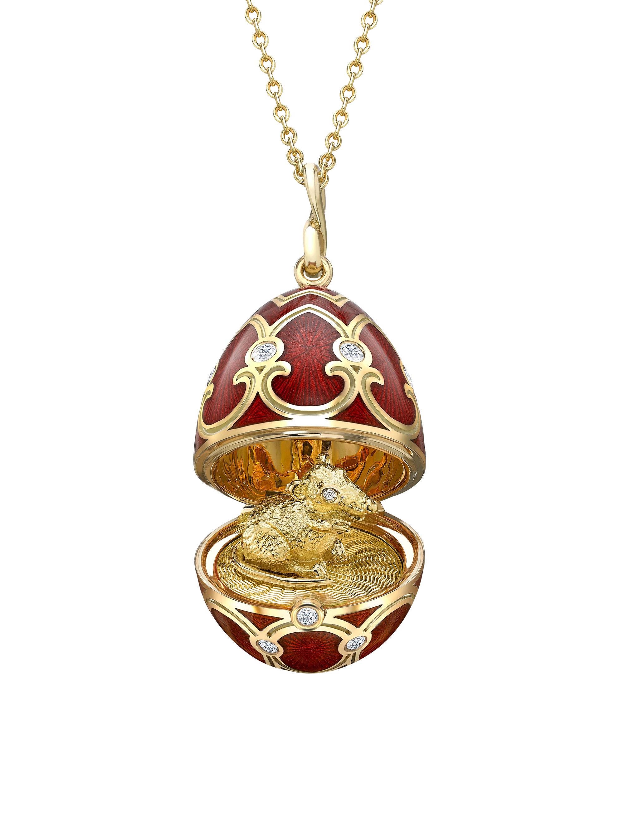 Fabergé Women's Heritage Yellow Gold Diamond & Red Guilloché Enamel Year Of The Rat Surprise Locket - Red