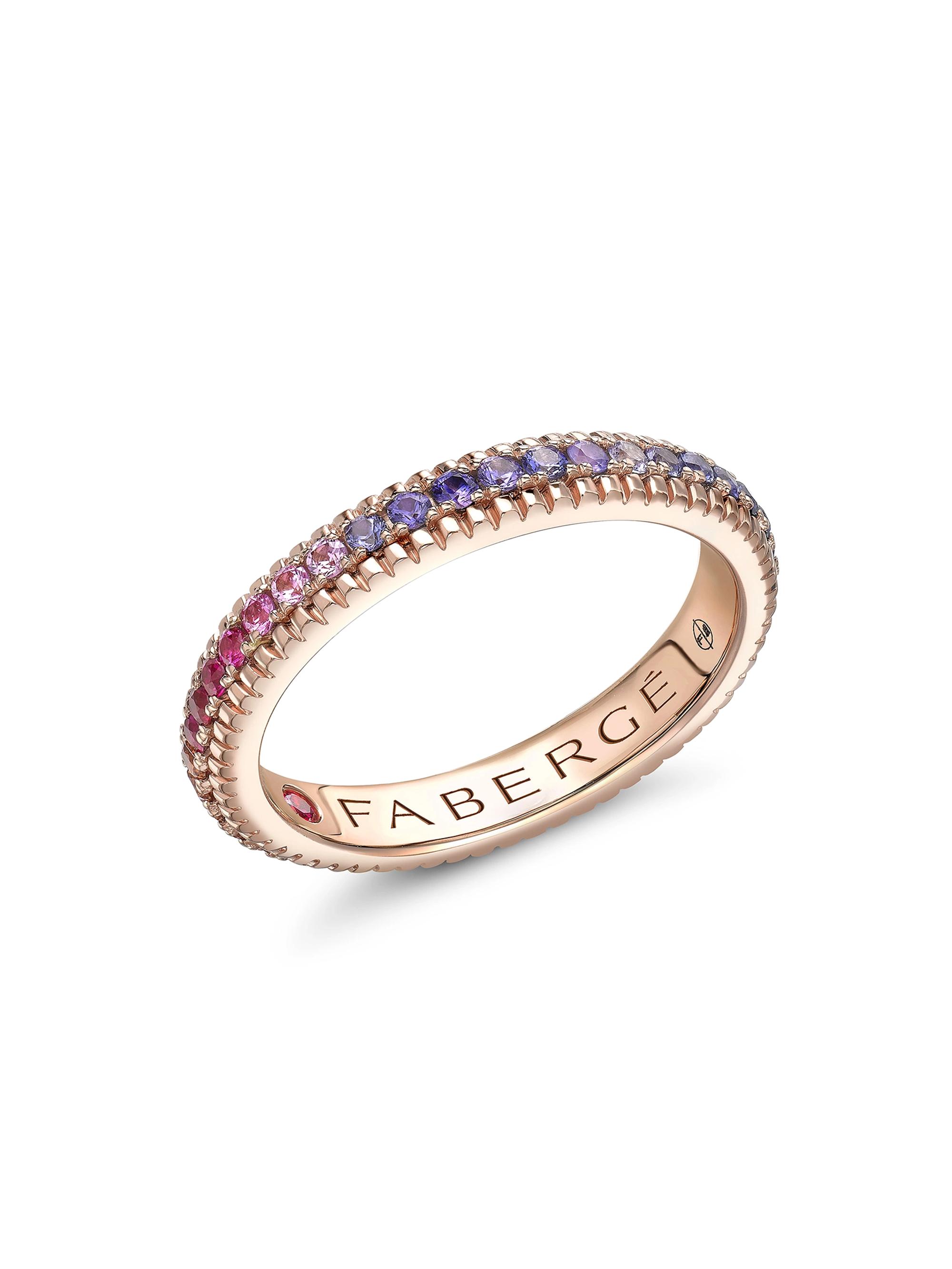 Fabergé Women's Colors of Love Rose Gold Rainbow Multicolored Gemstone Fluted Eternity Ring