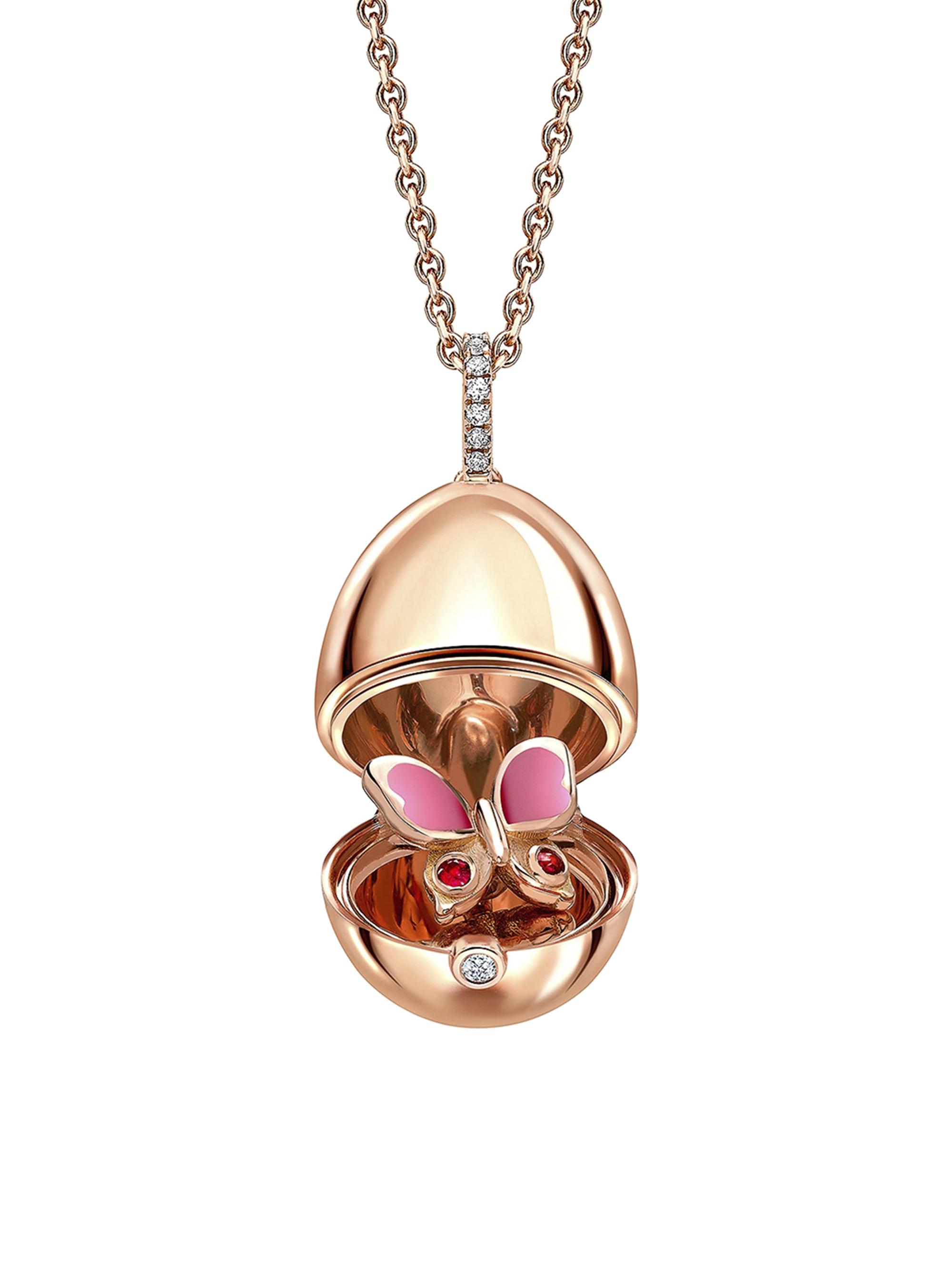 Fabergé Women's Essence Rose Gold Ruby, Diamond & Pink Lacquer Butterfly Surprise Locket - Rose Gold