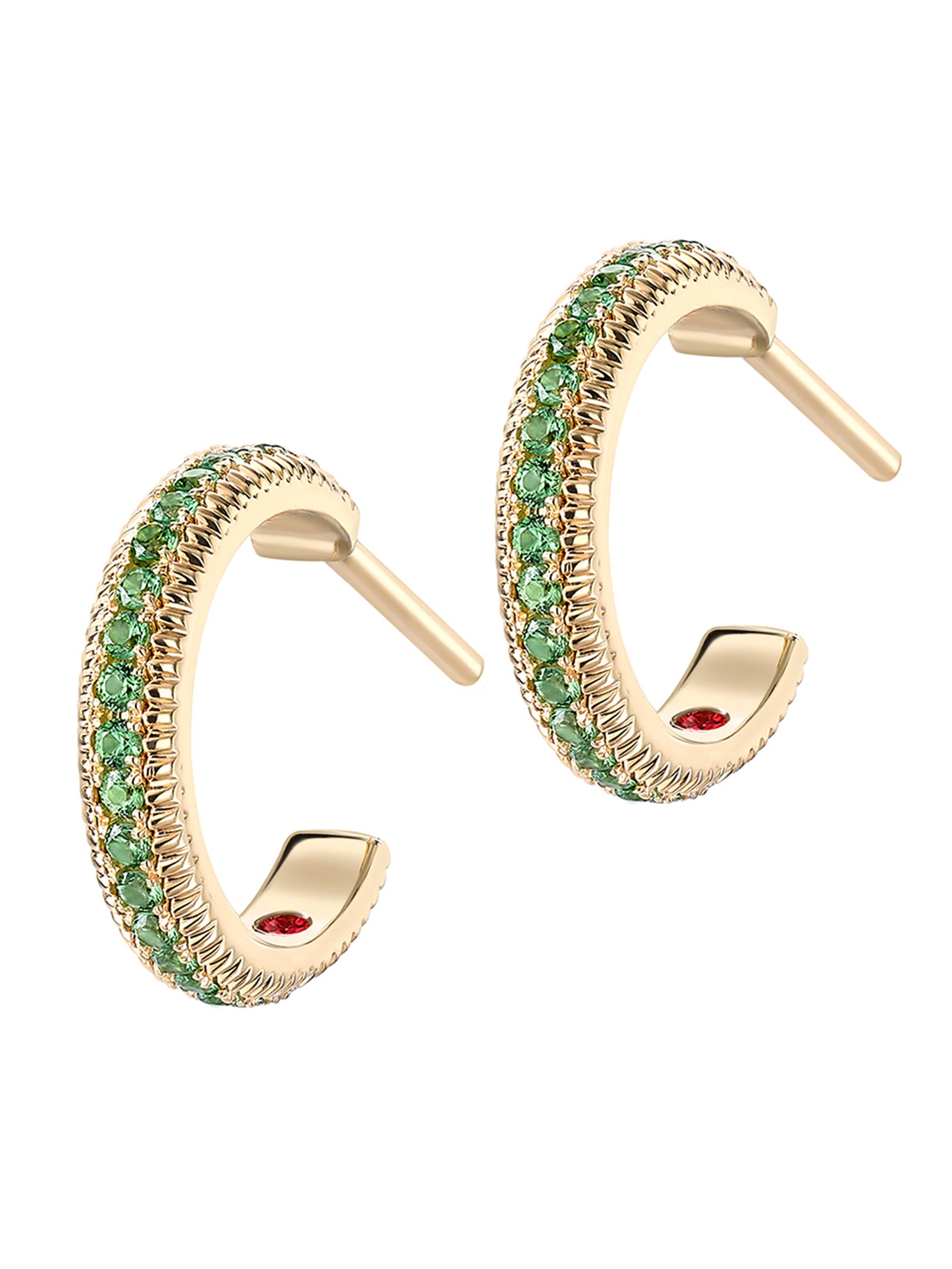 Fabergé Women's Colours of Love Yellow Gold Tsavorite Fluted Hoop Earrings - Green