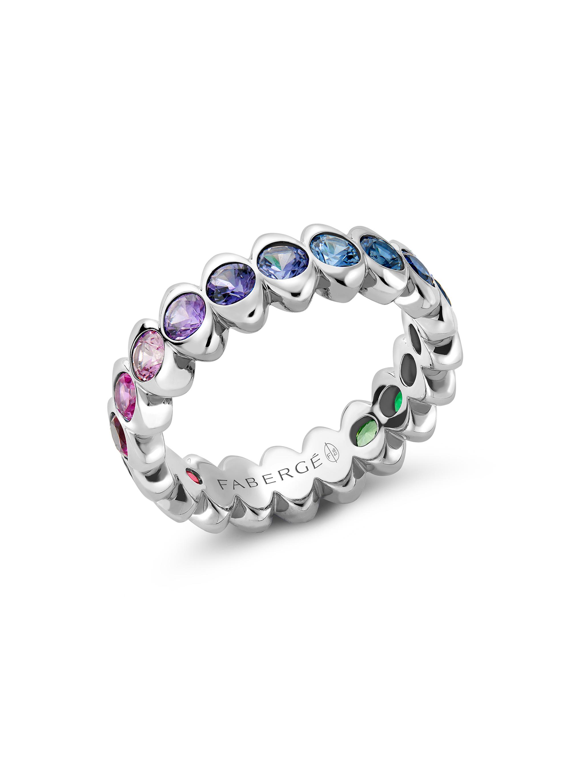 Fabergé Women's Colors of Love Cosmic Curve White Gold Rainbow Multicolored Gemstone Eternity Ring - White