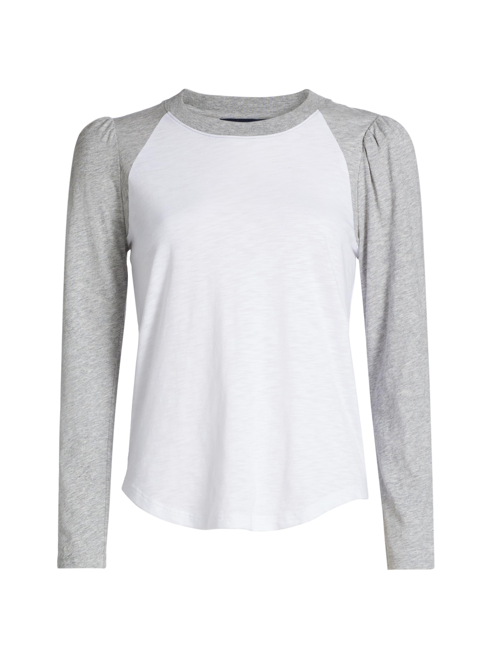 Veronica Beard Women's Mason Cotton Long-Sleeve Baseball T-Shirt - White Heather Grey