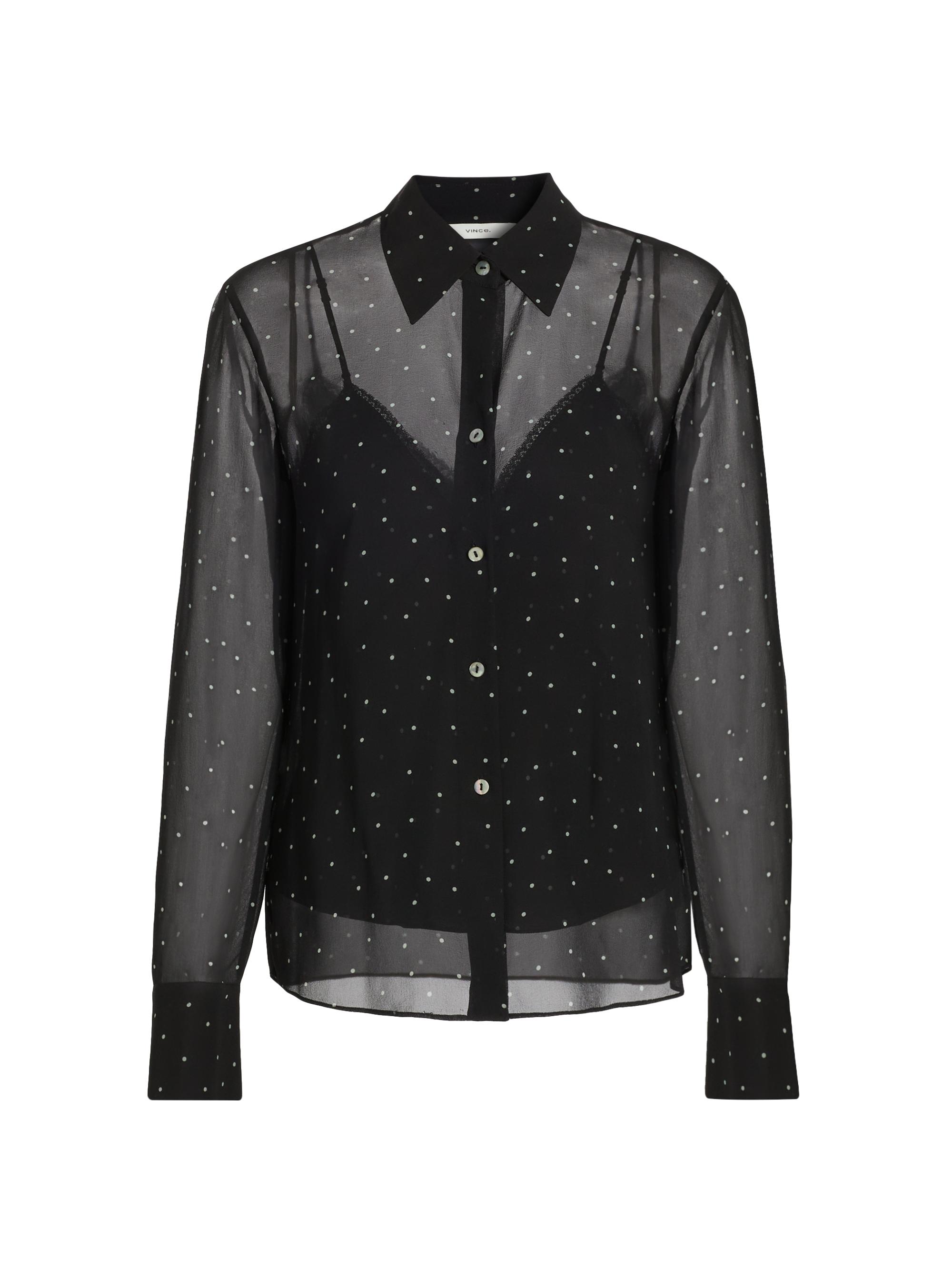 Vince Women's Dot-Print Sheer Silk Long-Sleeve Blouse - Black Grey