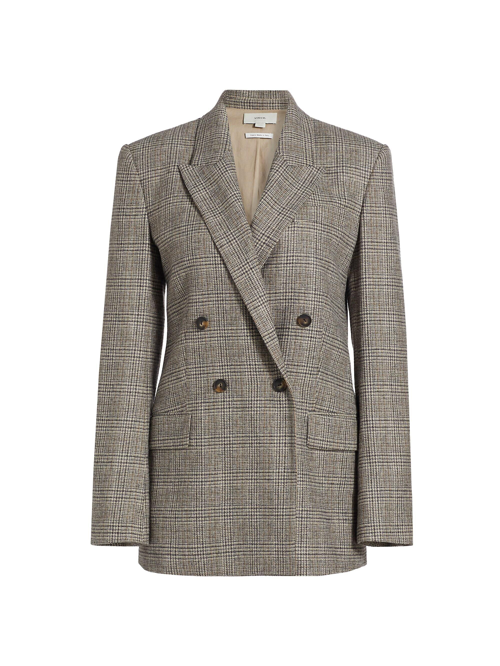Vince Plaid Wool-Blend Double-Breasted Blazer | Saks Fifth Avenue