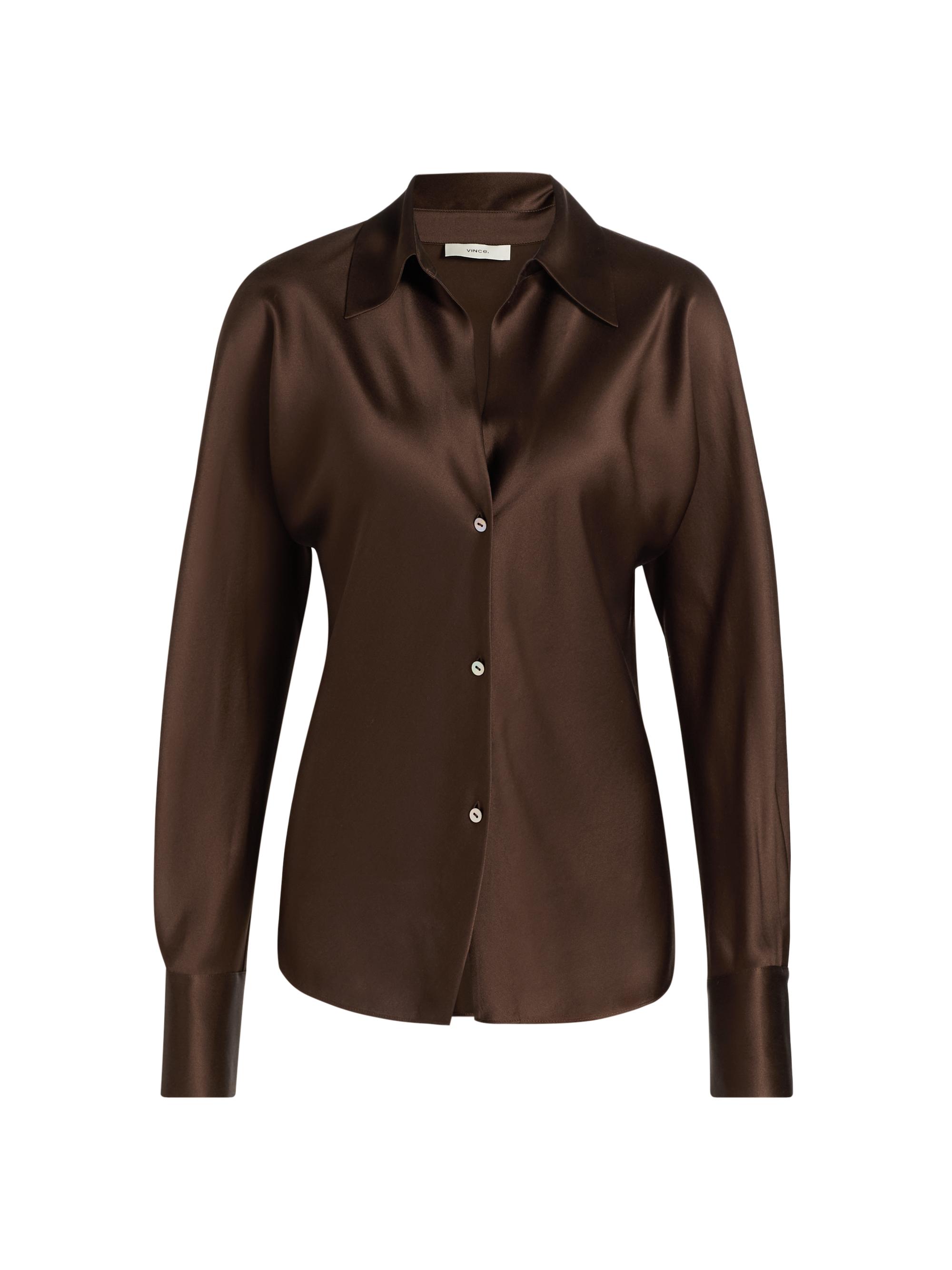 Vince Women's Silk Long-Sleeve Blouse - Espresso