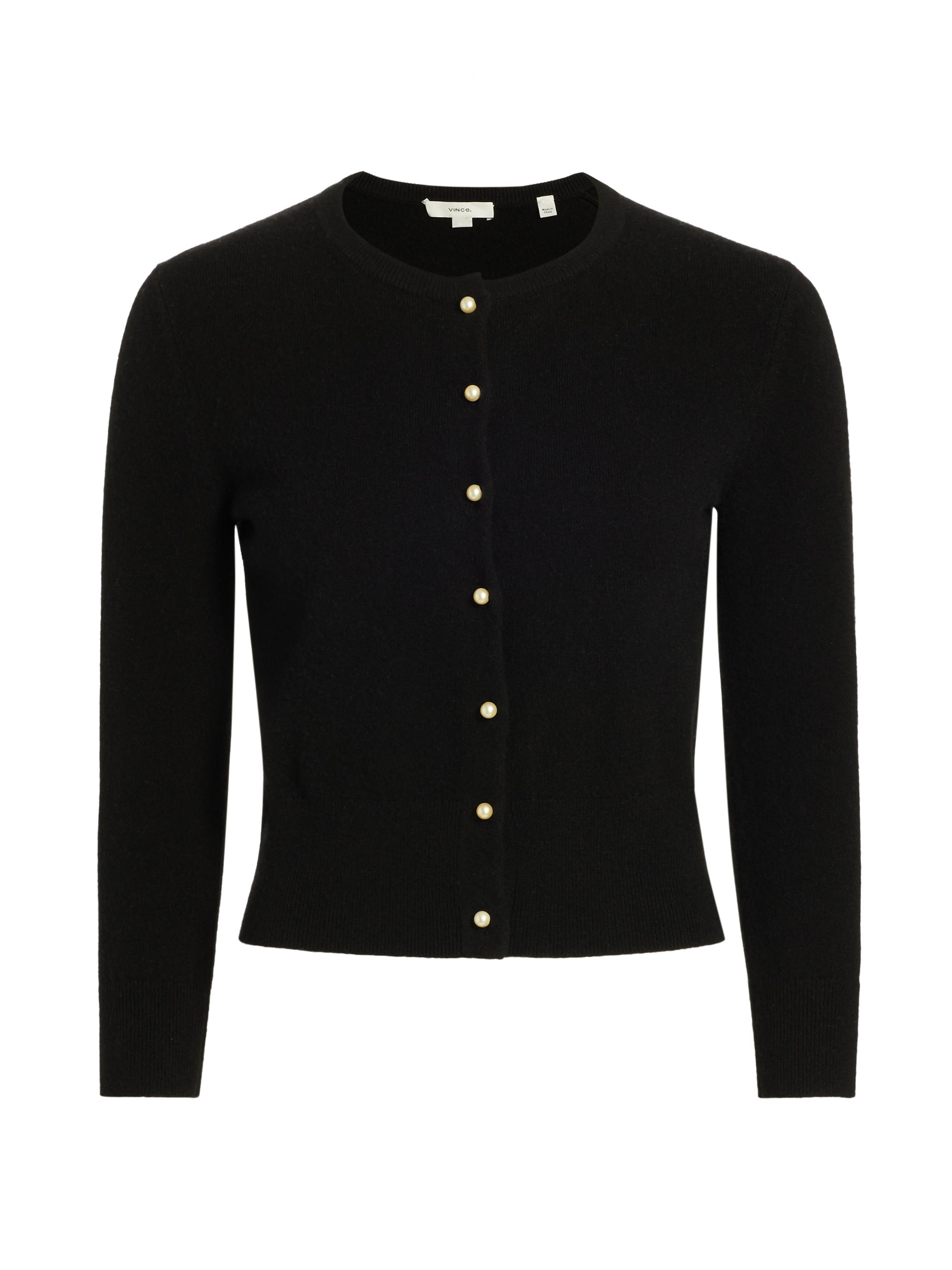Vince Women's Wool & Cashmere Knit Imitation-Pearl-Button Cardigan - Black
