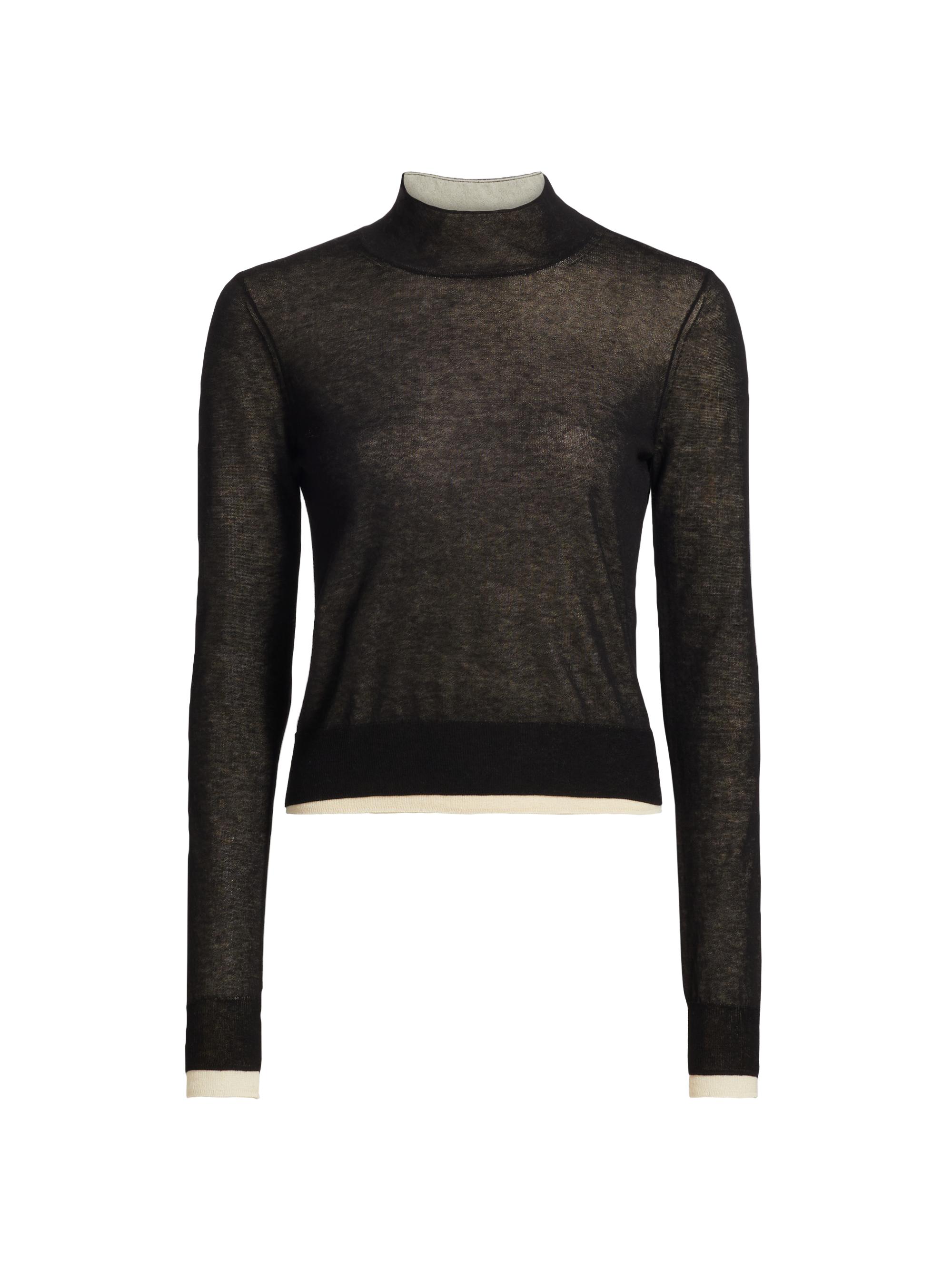 Vince Women's Cotton-Blend Knit Turtleneck Sweater - Black White Sand
