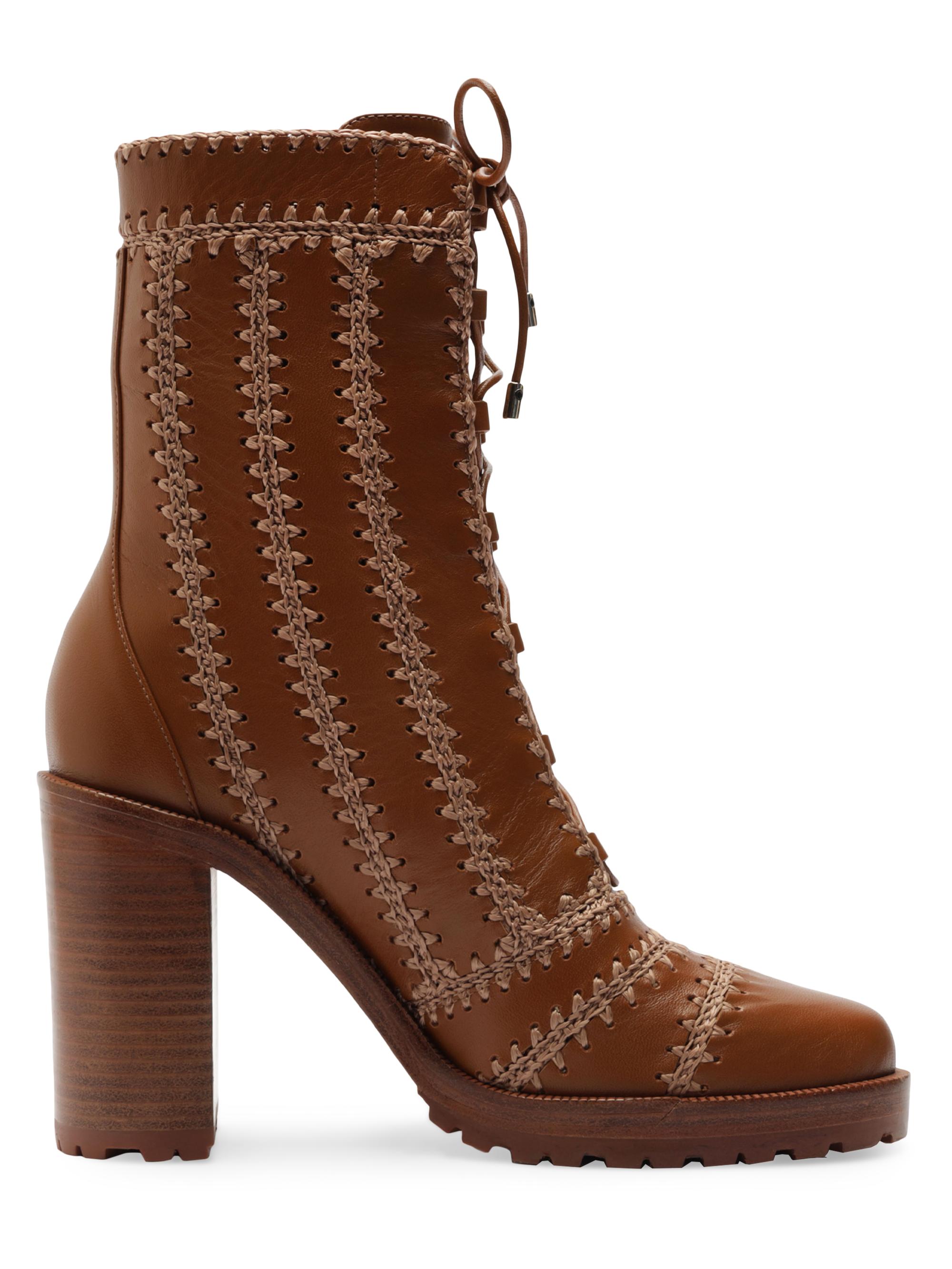 Alexandre Birman Women's Regina 90MM Crocheted Leather Combat Boots - Toast