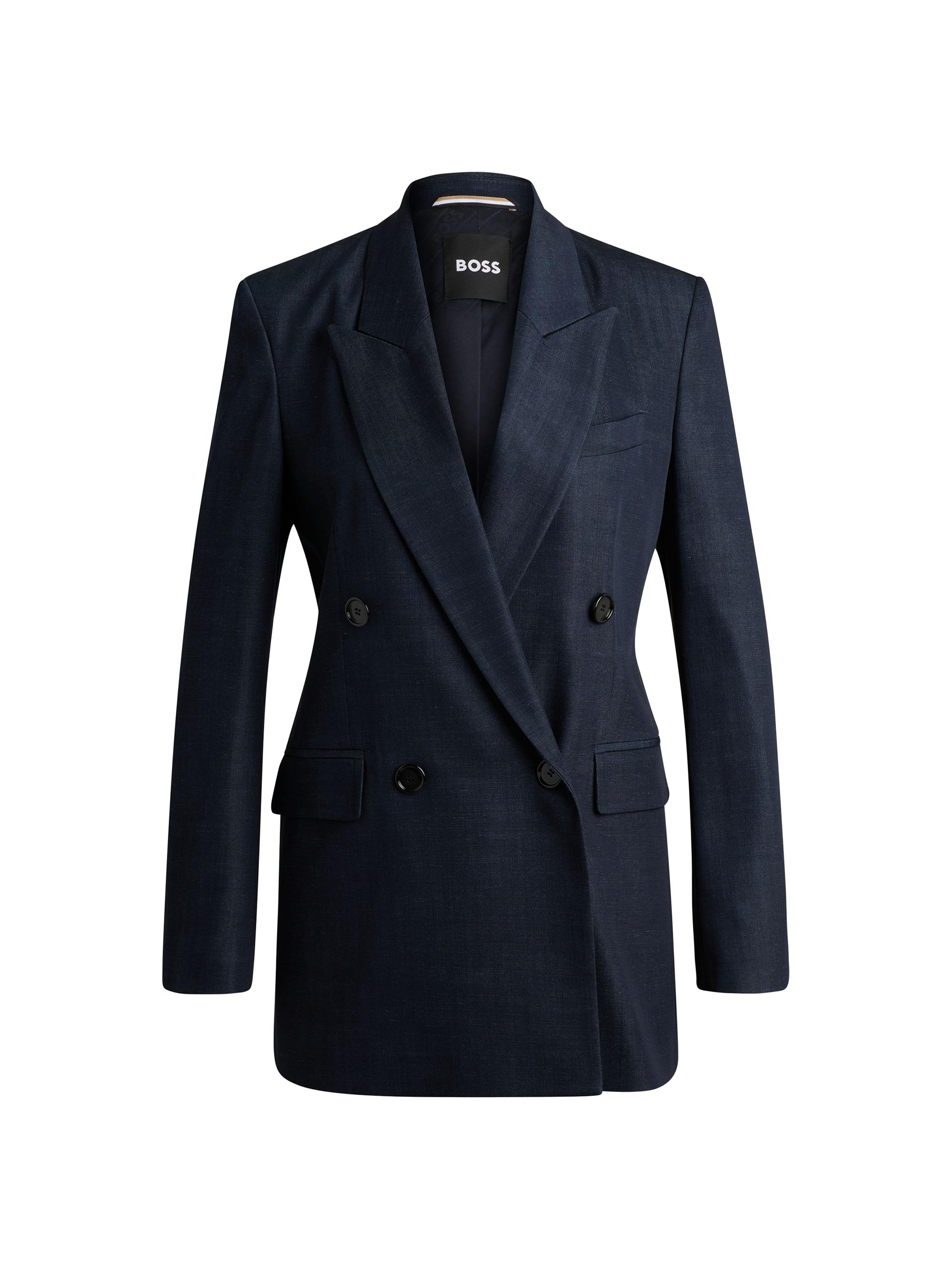 BOSS Women's Regular-Fit Long-Length Jacket in Denim-Effect Twill - Light Blue