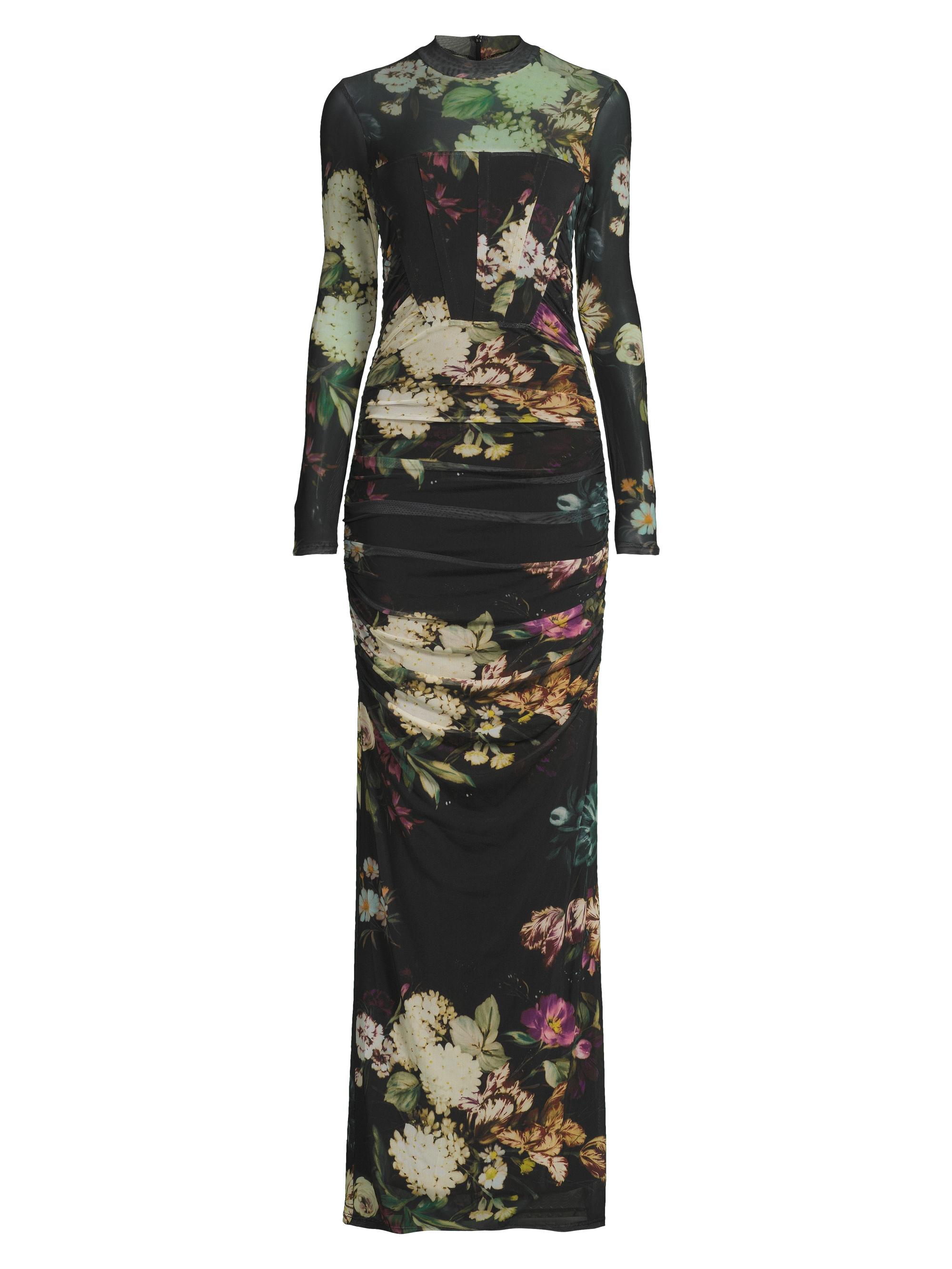 Black Halo Women's Lexington Floral Mesh Long-Sleeve Gown - Bountiful Blossom