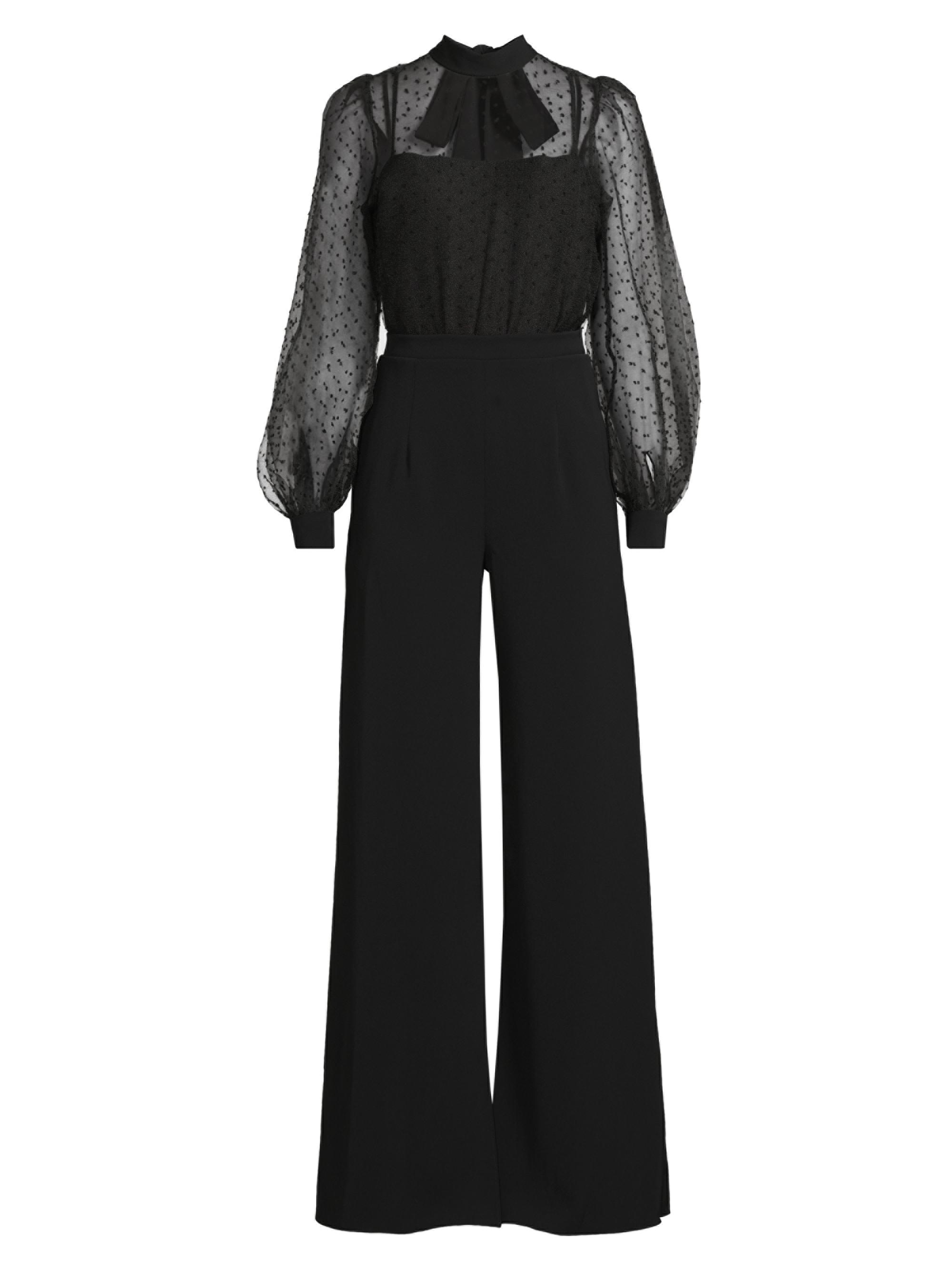 Black Halo Rosalie Sheer Puff-Sleeve Jumpsuit | Saks Fifth Avenue