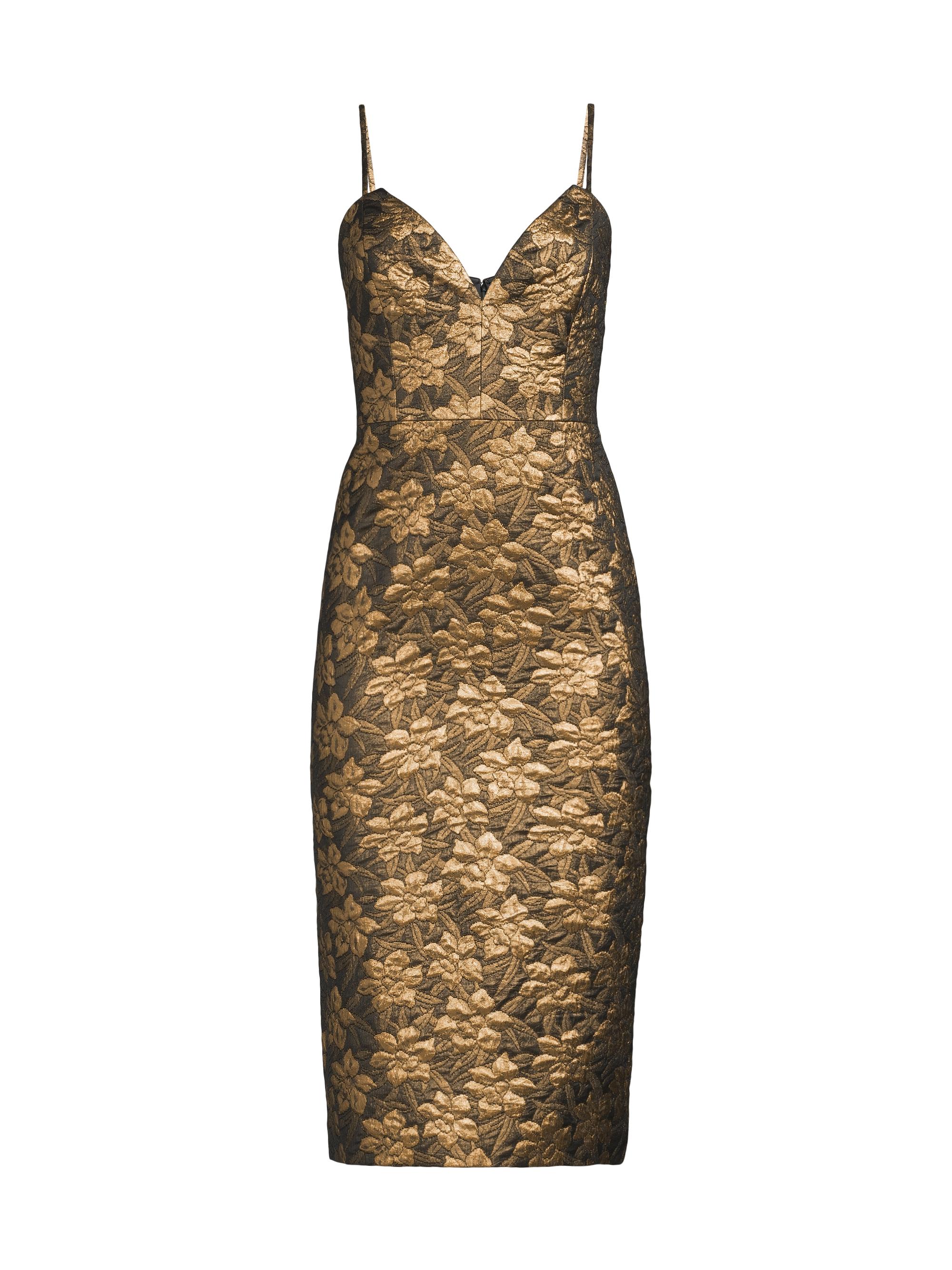 Ungaro Women's Floral Metallic Jacquard Sleeveless Midi-Dress - Black Gold