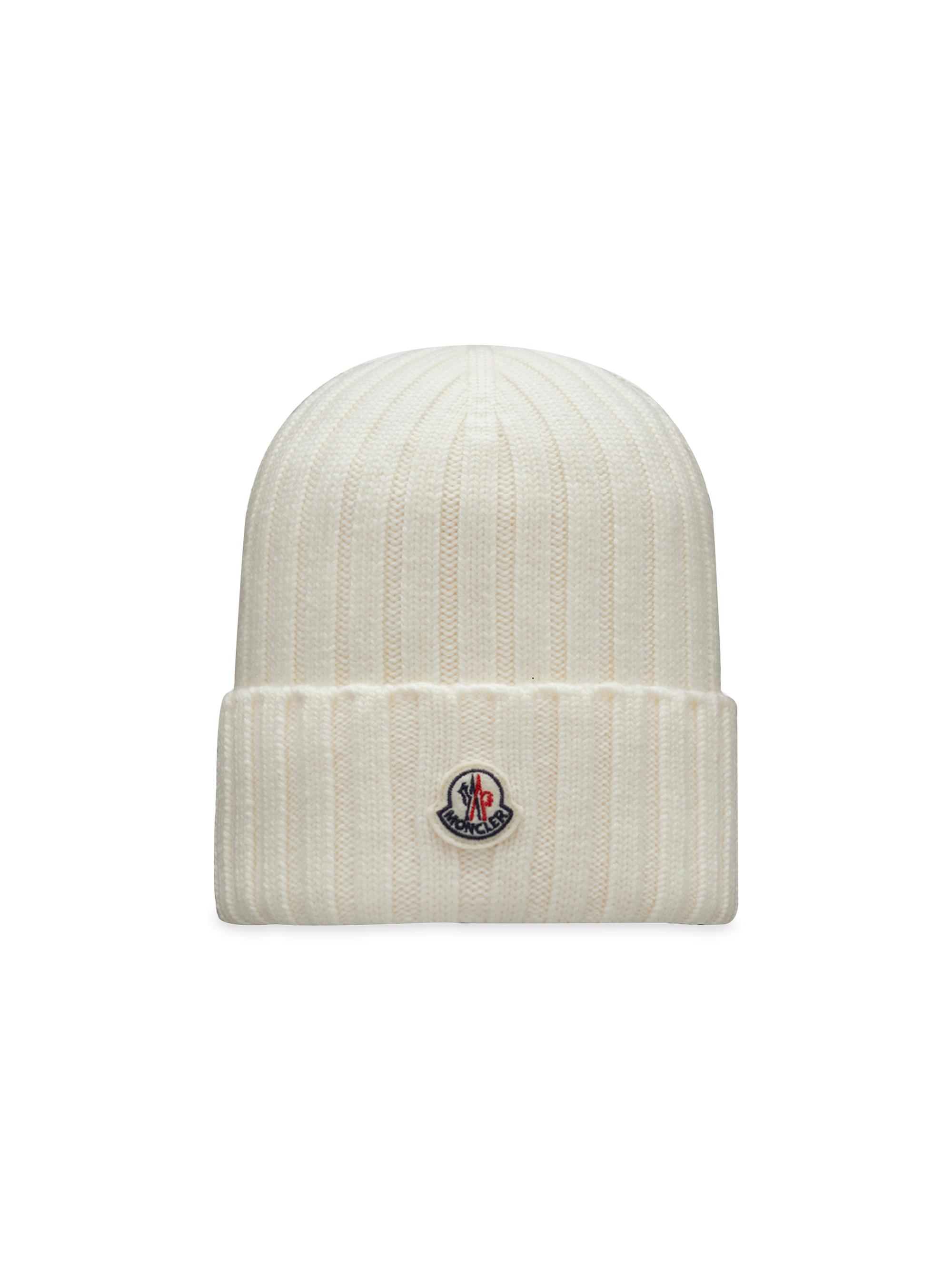 Moncler Women's Wool Ribbed Knit Logo Beanie - White Multi
