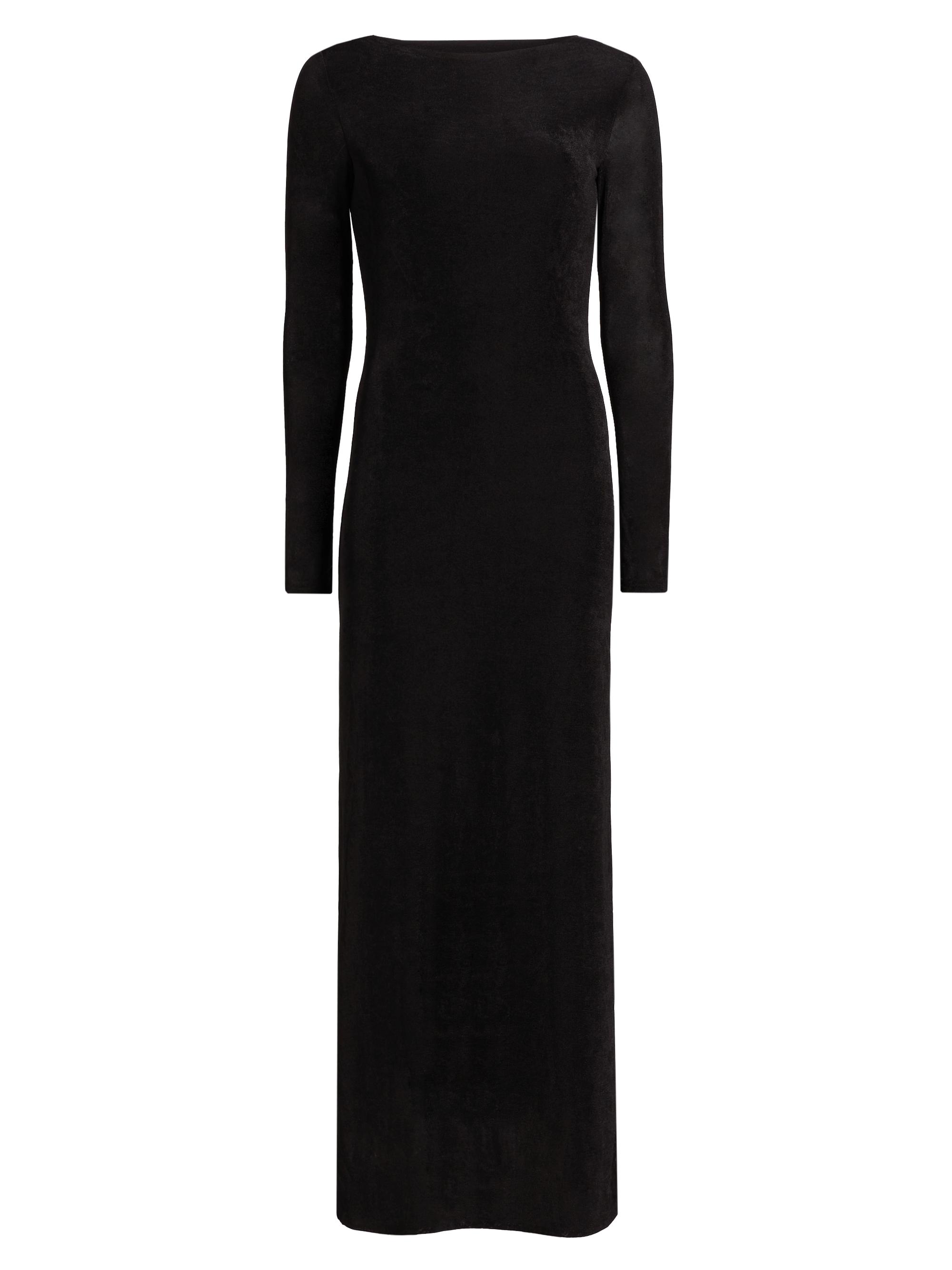 slim fit dress slacks Black Mesh Overlay Long Sleeve Maxi Dress