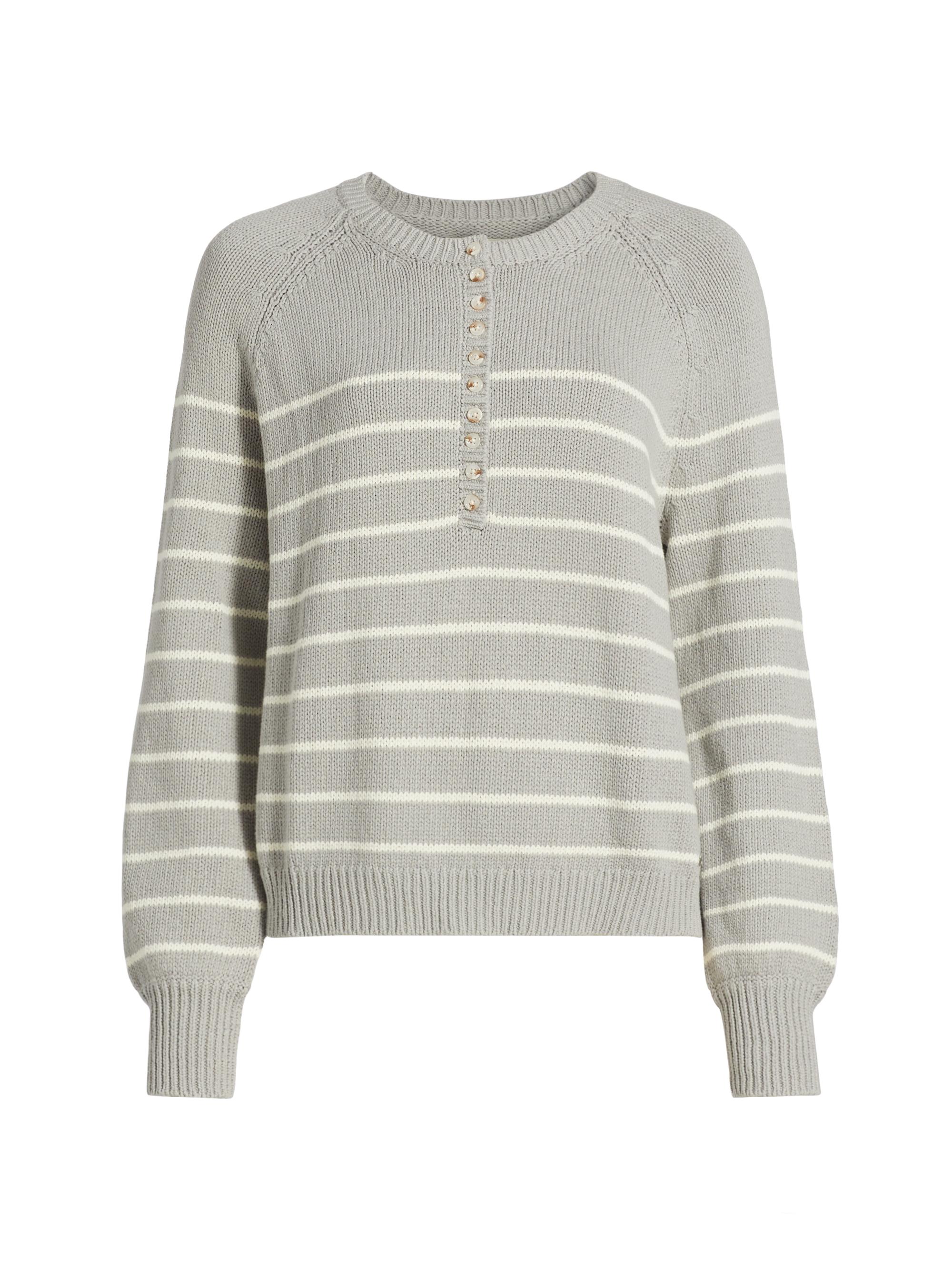 The Normal Brand Women's Josefine Cotton Henley Sweater - Grey Stripe