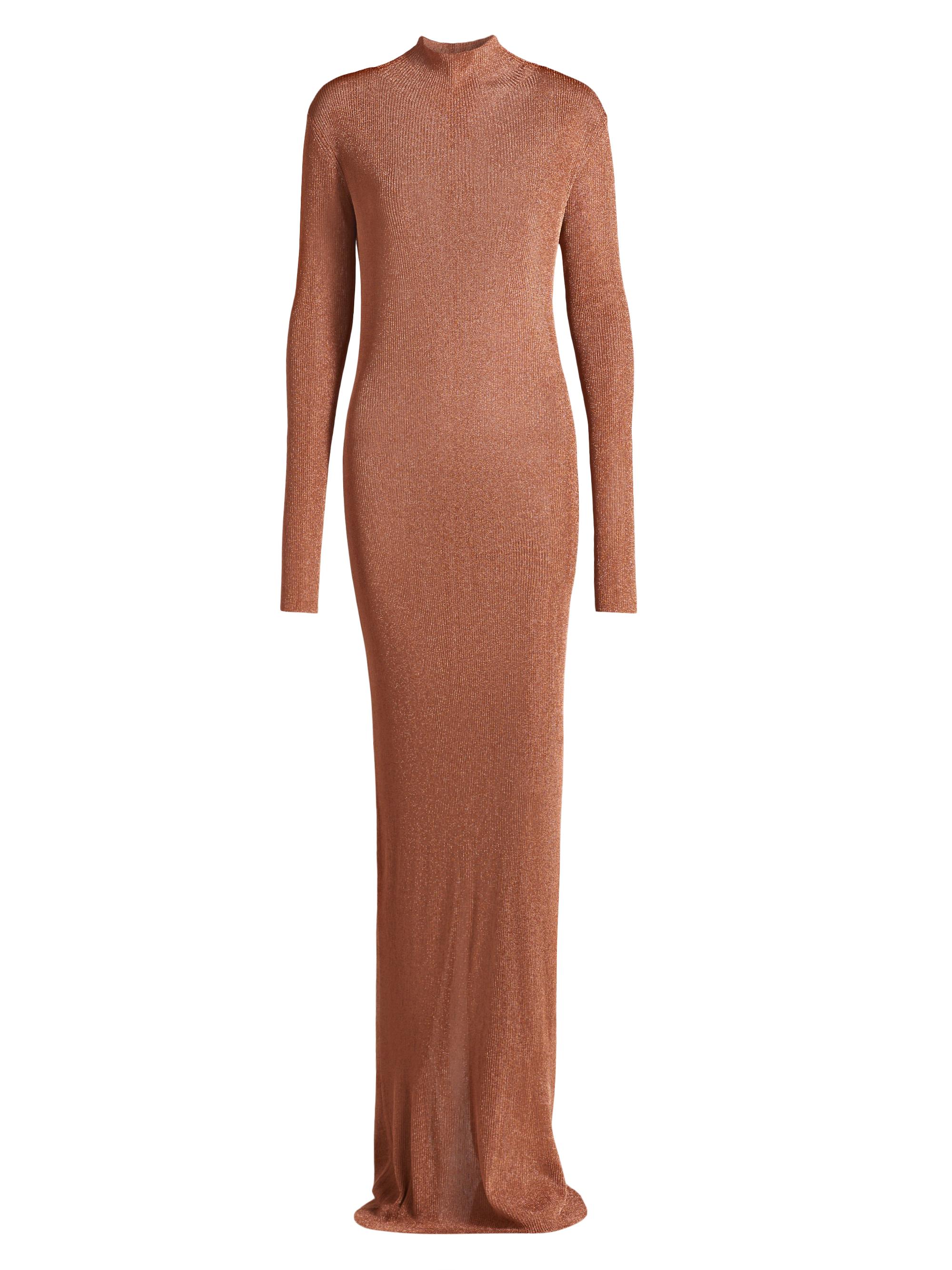 LaQuan Smith Women's Metallic Stretch Mock Turtleneck Gown - Copper
