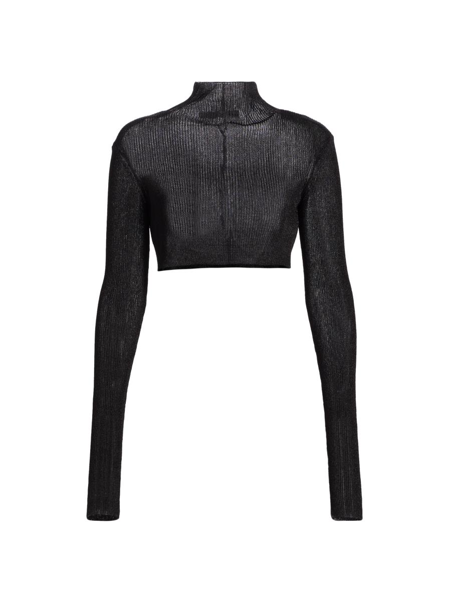 【限定品】Clubhaus Knit Mokneck-BLACK L Ribbed Lurex Turtleneck Sweater | White House Black Market