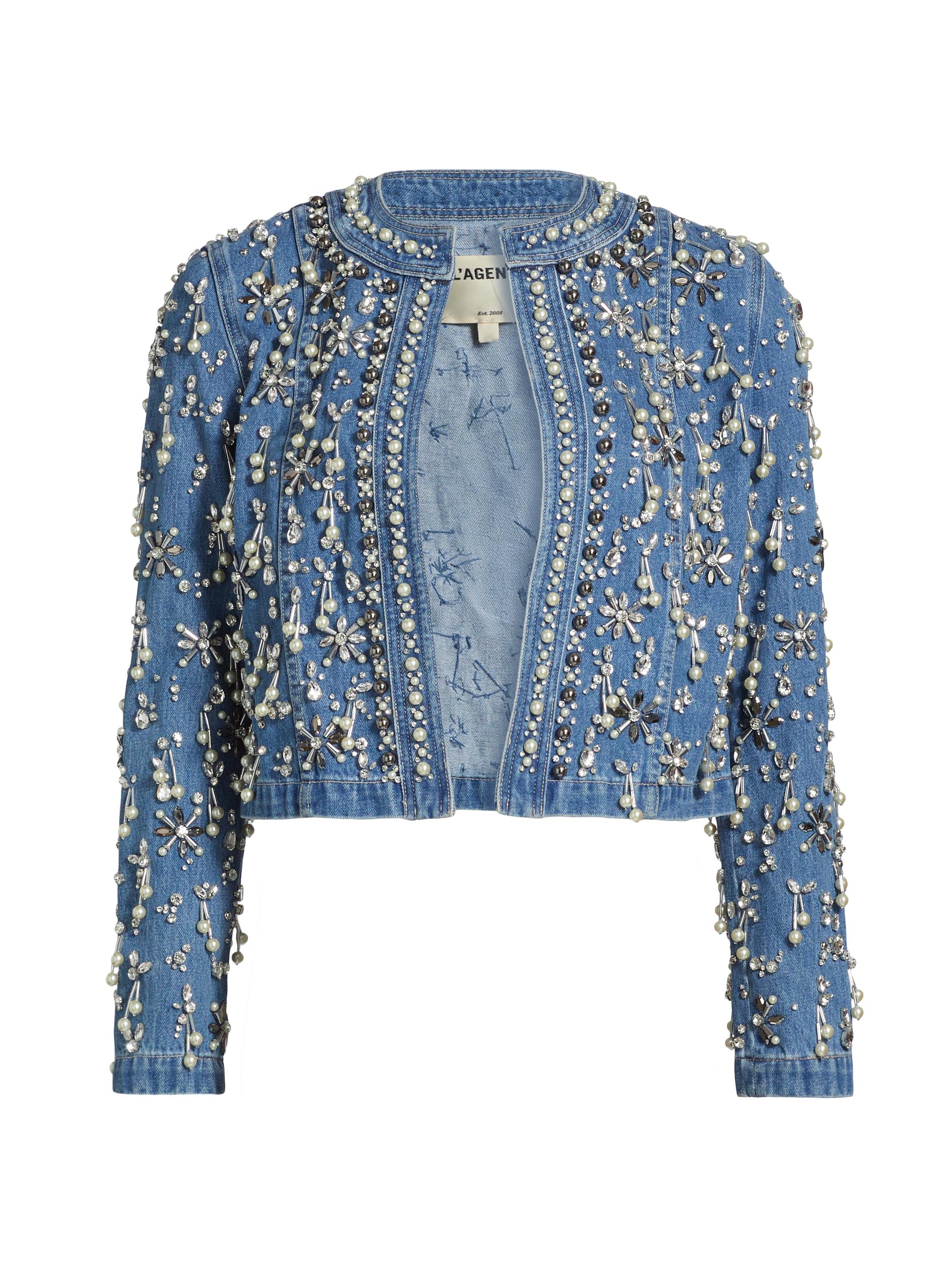 L'AGENCE Women's Belvie Embellished Collarless Denim Jacket - Provo
