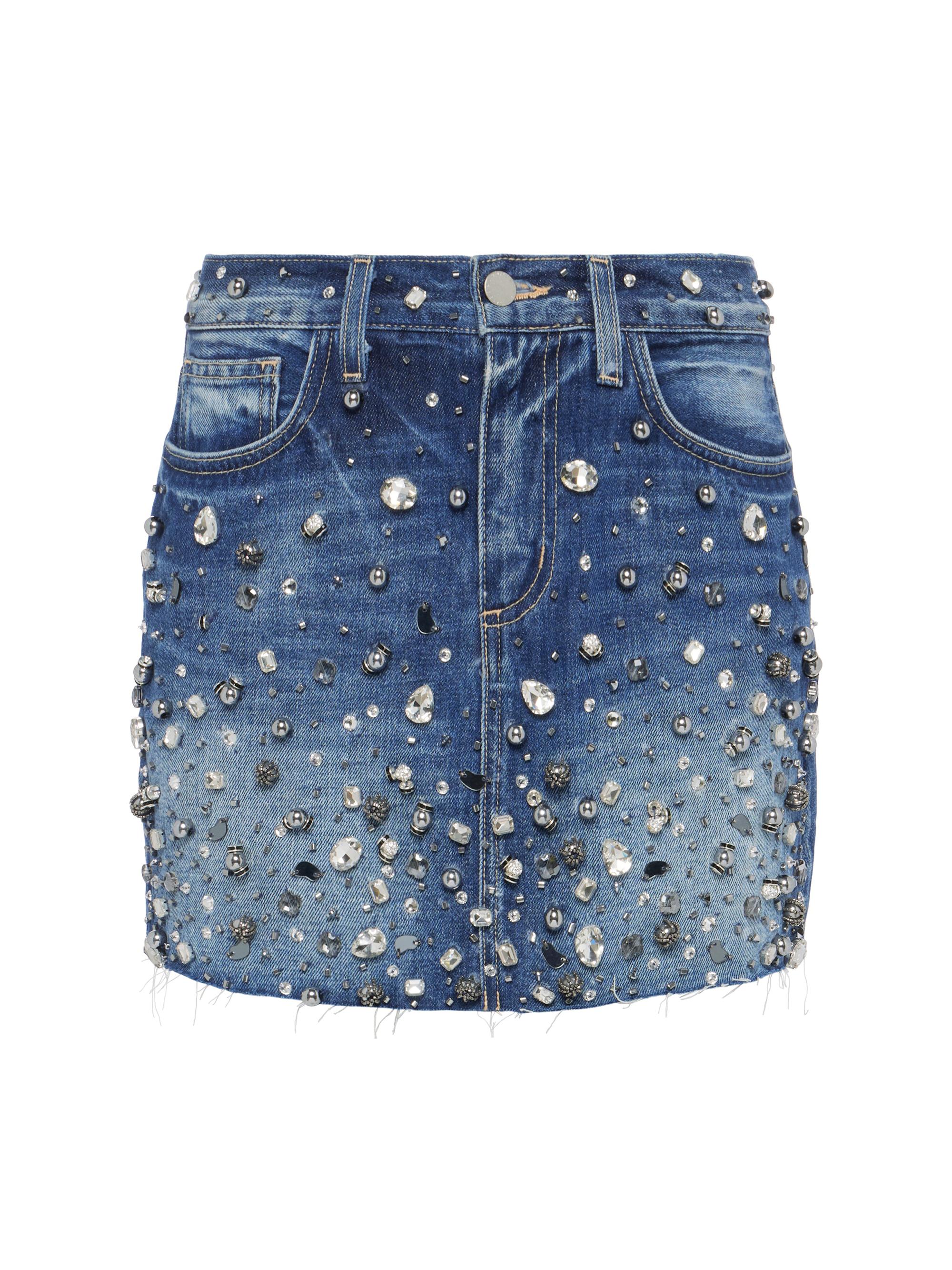 L'AGENCE Paris Embellished Denim Miniskirt | Saks Fifth Avenue