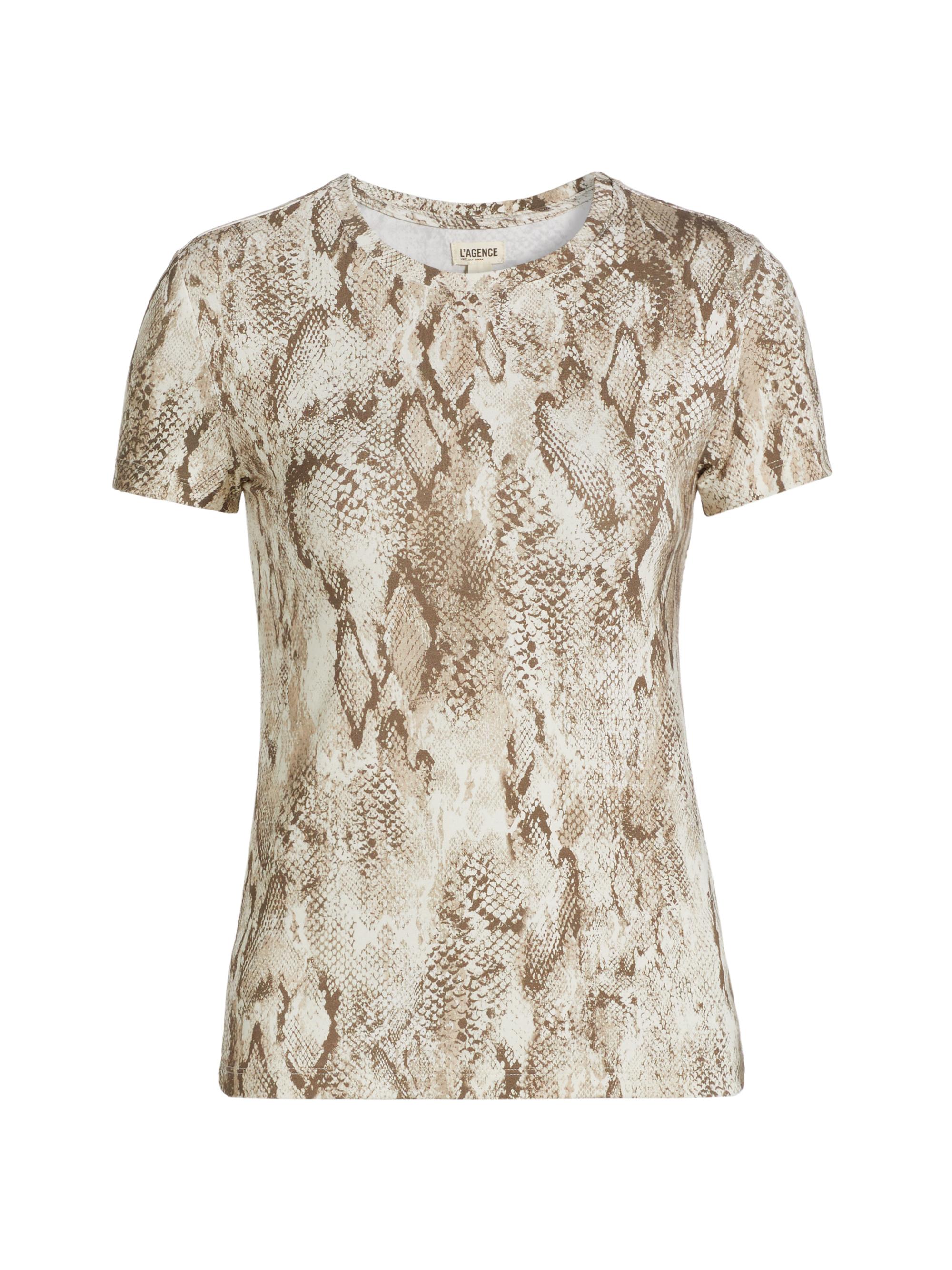 L'AGENCE Women's The Ressi Snake Print T-Shirt - Tan Multi Snake