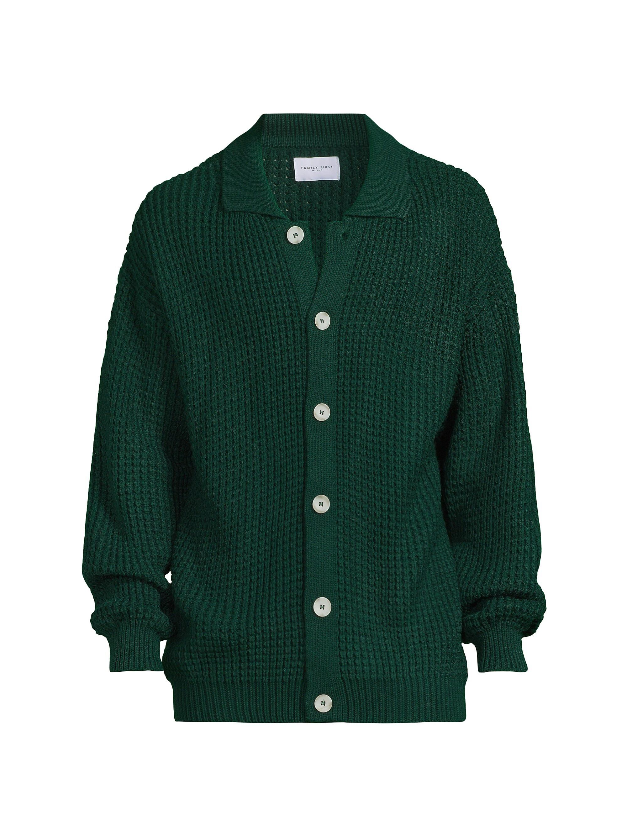 Family First Men's Maglia Inglese Polo Cardigan - Green