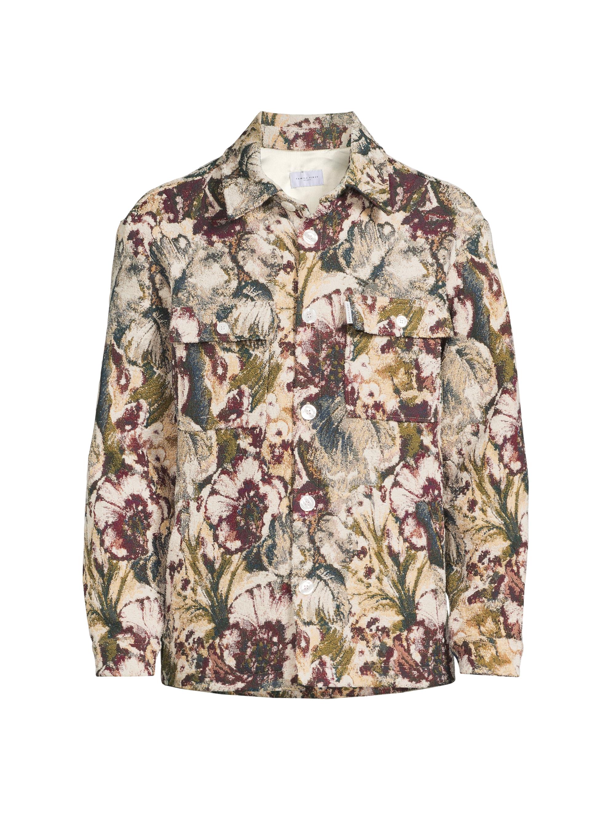 Family First Men's Landscape Print Overshirt - Beige Burgundy