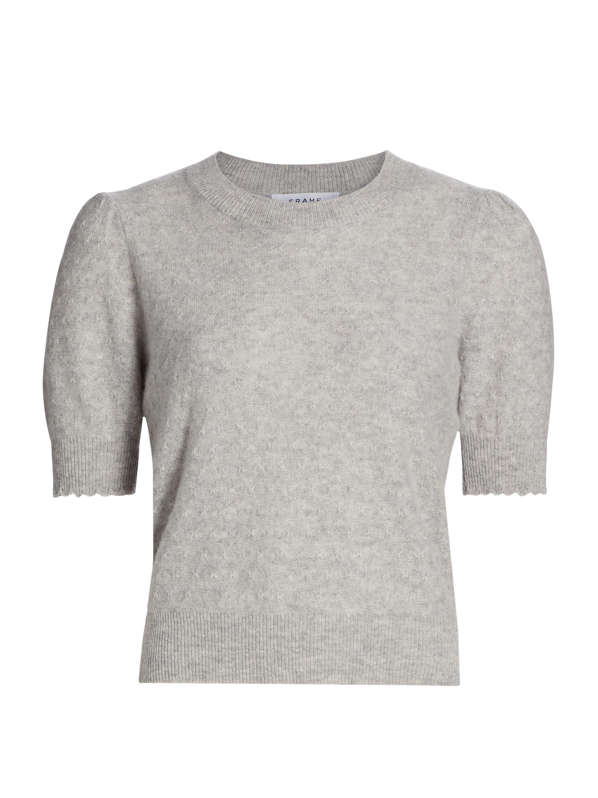 Frame Women's Pointelle Puff-Sleeve Sweater - Light Heather Grey