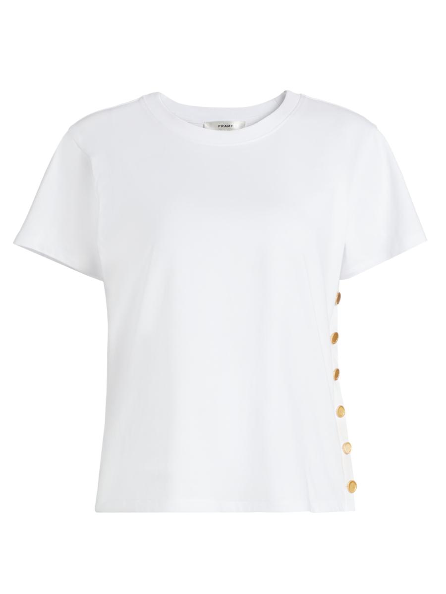 Frame Side-Buttoned Crewneck T-Shirt | Saks Fifth Avenue