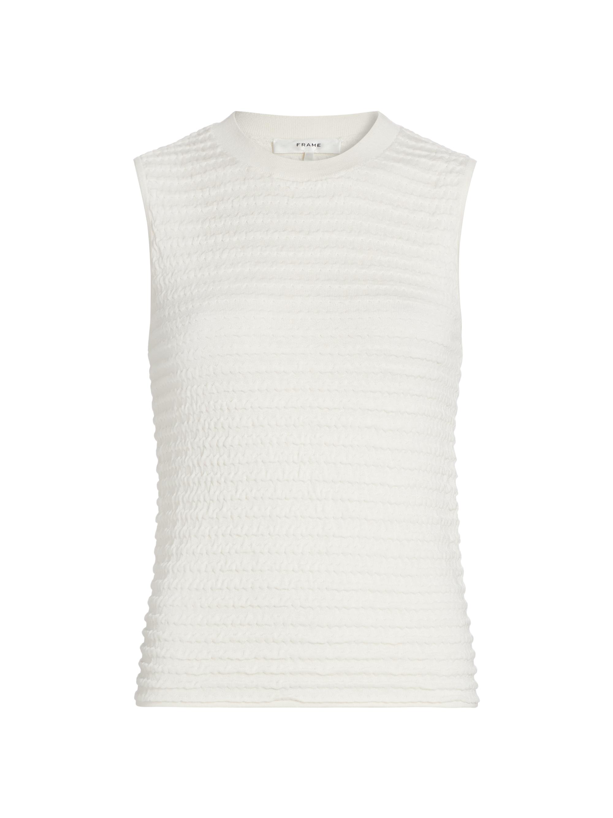 Frame Women's Smocked Silk-Cotton Crewneck Tank - Cream